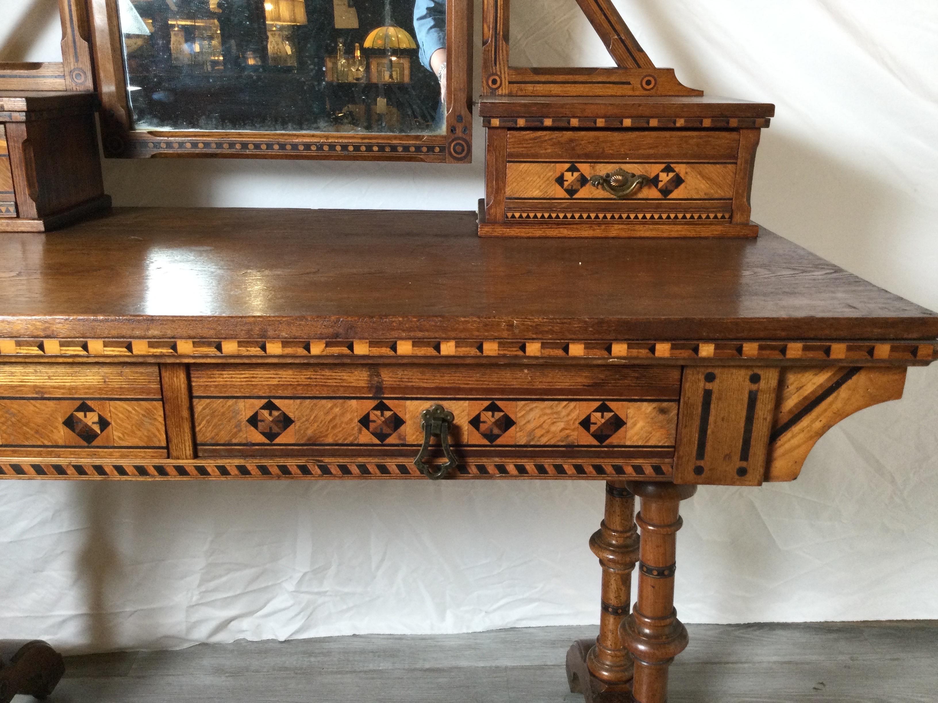 19th Century English Walnut and Oak Aesthetic Movement Dressing Table Vanity In Excellent Condition In Lambertville, NJ