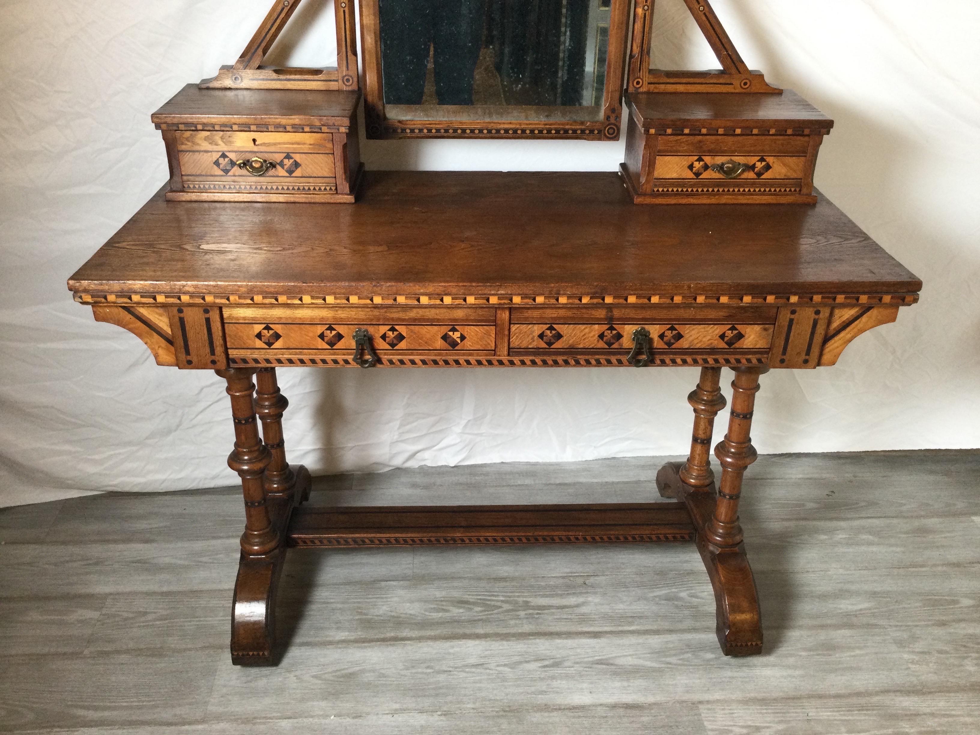 Late 19th Century 19th Century English Walnut and Oak Aesthetic Movement Dressing Table Vanity For Sale