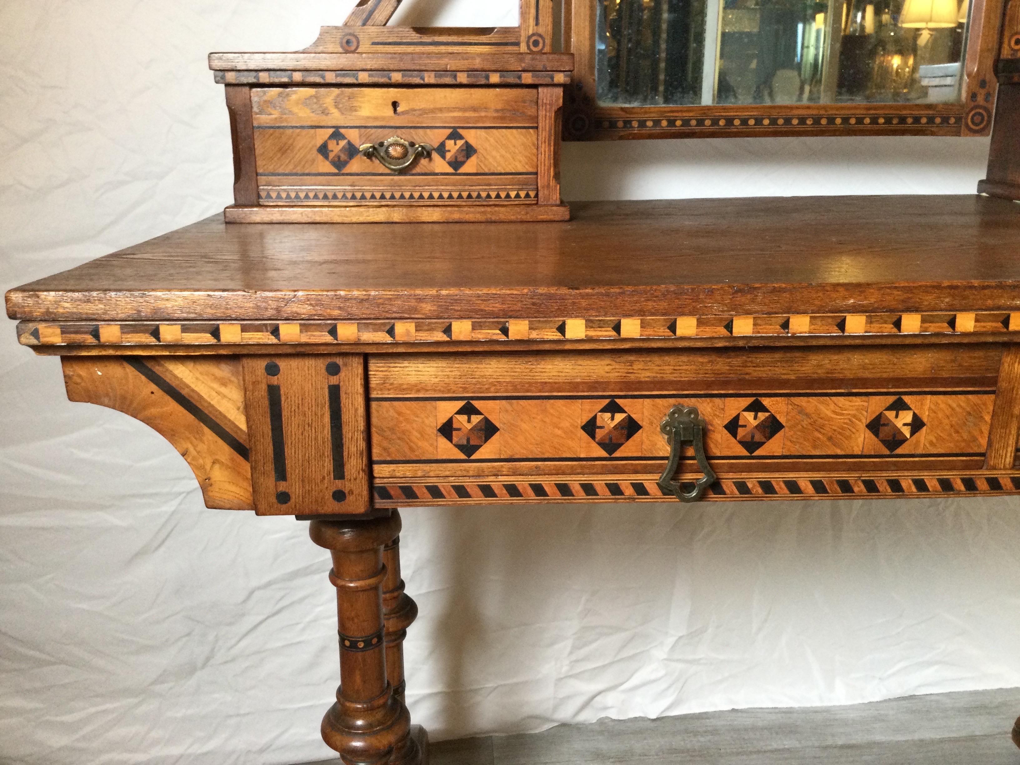 Mirror 19th Century English Walnut and Oak Aesthetic Movement Dressing Table Vanity For Sale