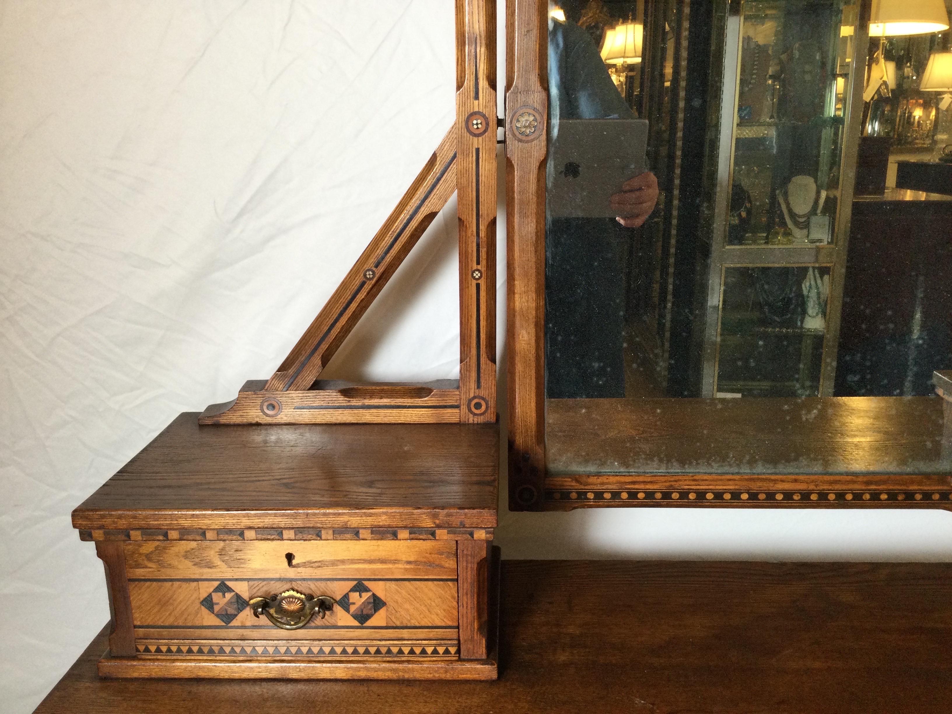19th Century English Walnut and Oak Aesthetic Movement Dressing Table Vanity For Sale 2