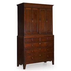 19th Century English Oak and Pine Antique Cupboard over Chest of Drawers