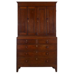 19th Century English Oak and Pine Antique Cupboard over Chest of Drawers