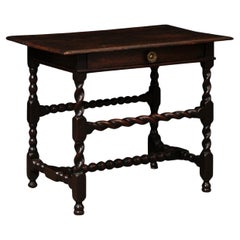 Antique 19th Century English Oak Barley Twist Side Table with Drawer