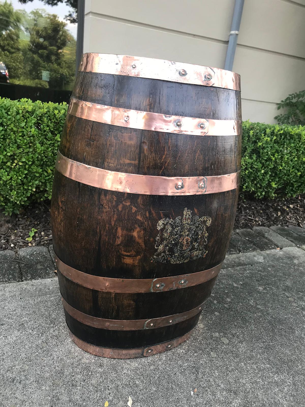 19th Century English Oak Barrel with Crest 1