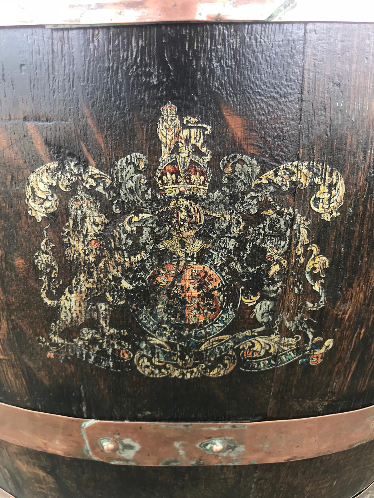 19th Century English Oak Barrel with Crest 4