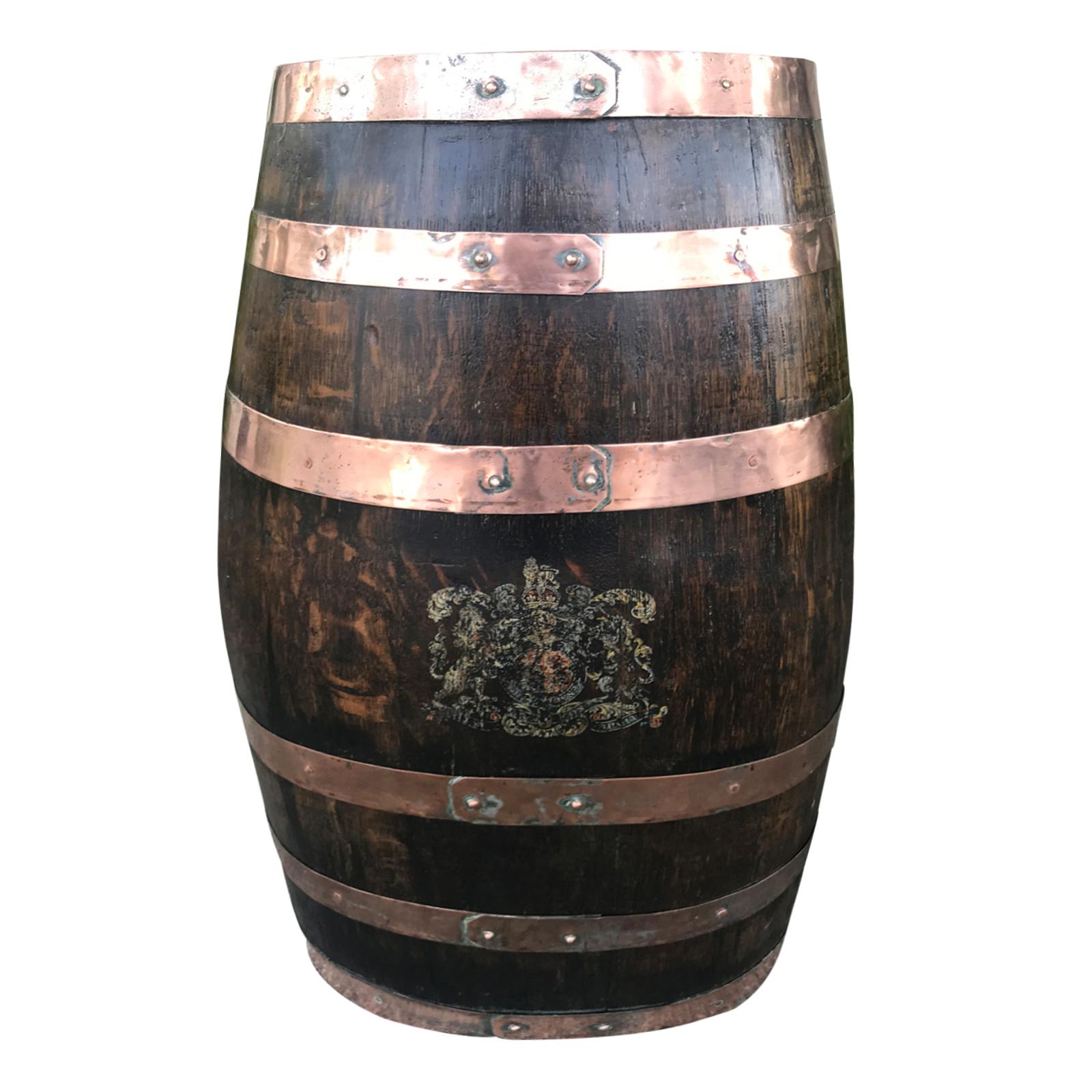 19th Century English Oak Barrel with Crest