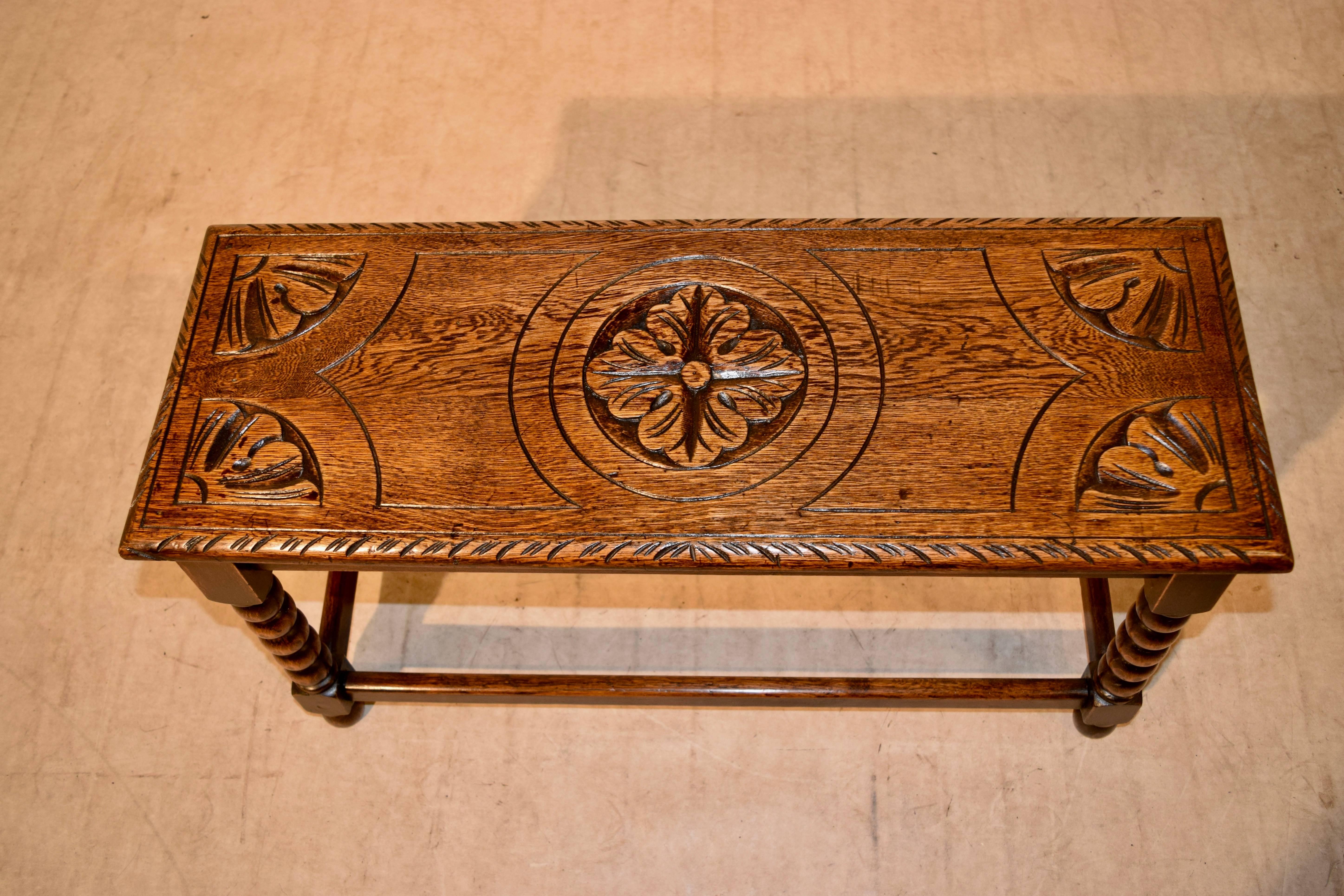 Hand-Carved 19th Century English Oak Bench
