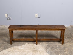 19th Century English Oak Bench with Plank Top and Stretcher Base