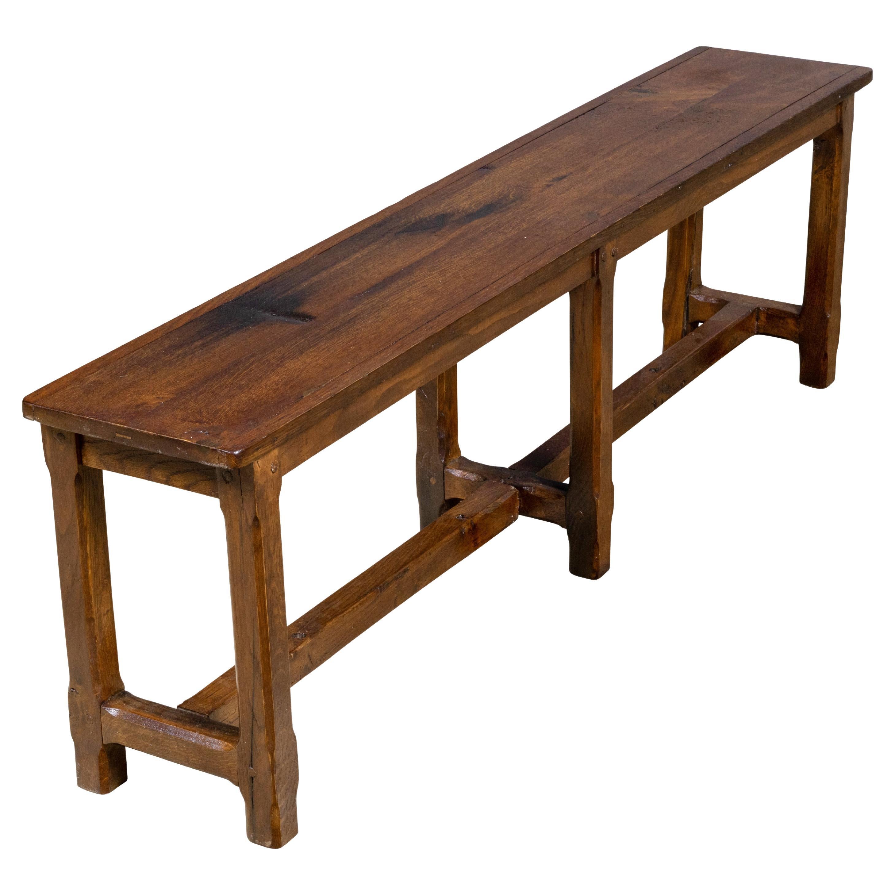 19th Century English Oak Bench with Plank Top and Stretcher Base For Sale
