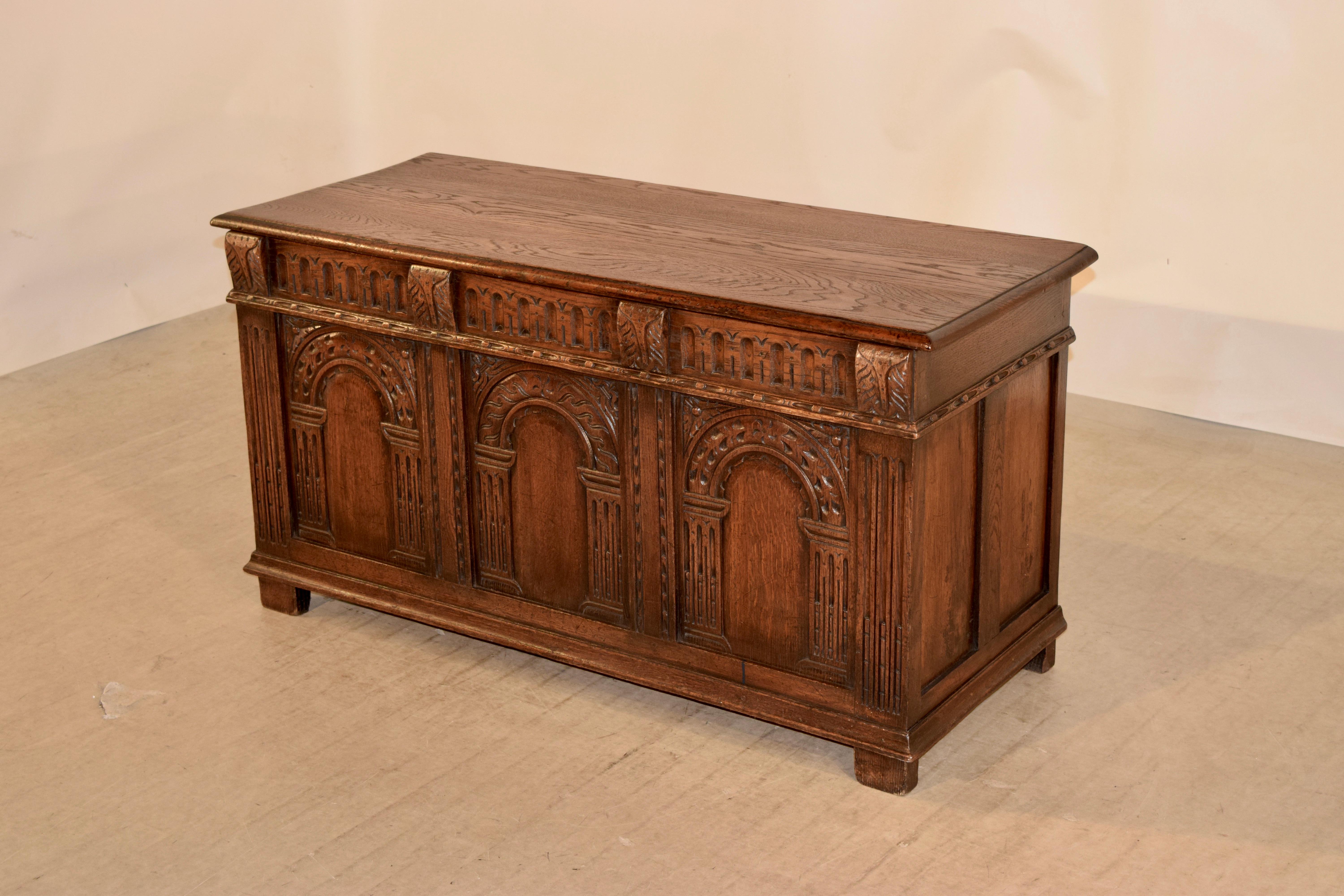 Hand-Carved 19th Century English Oak Blanket Chest