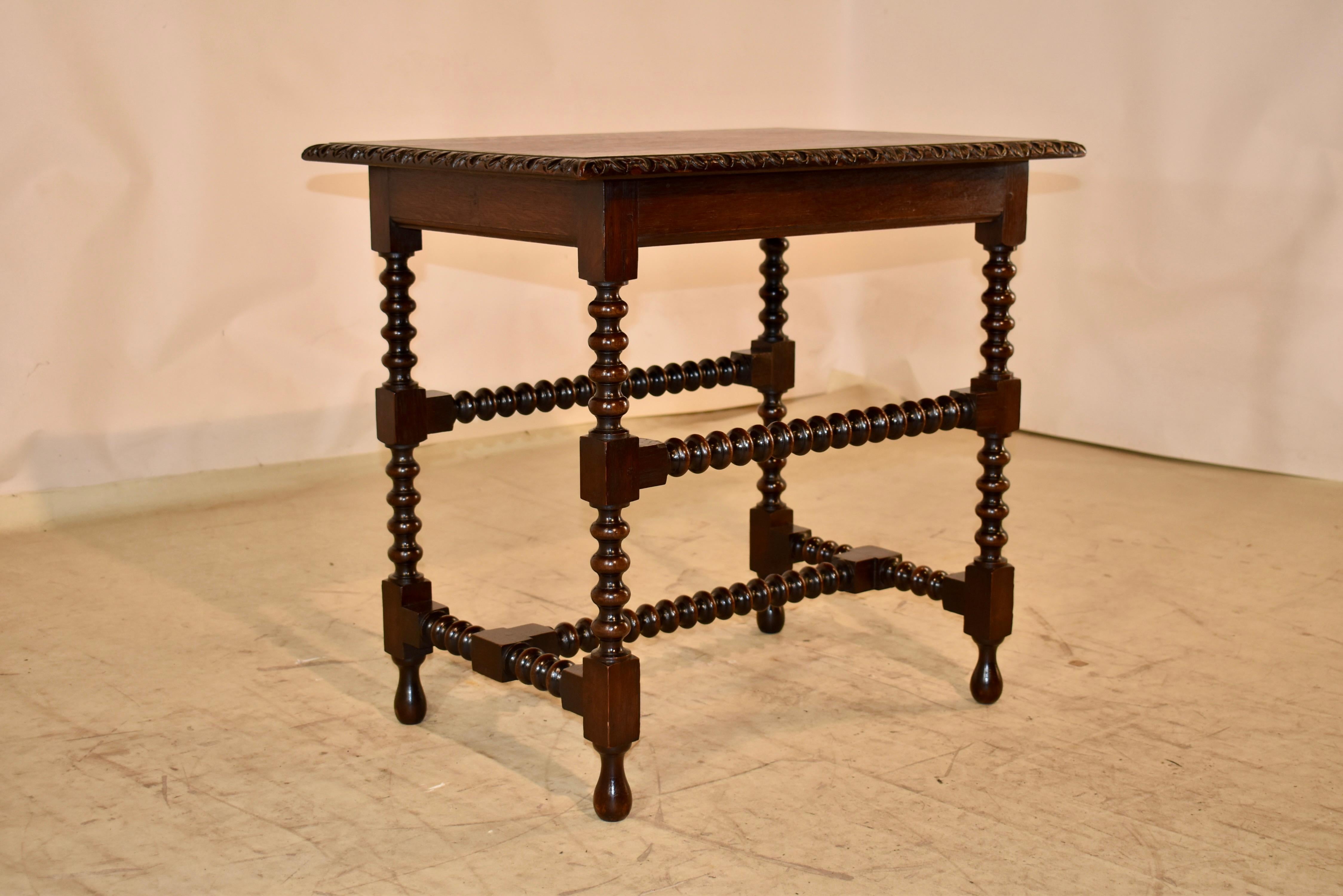 Victorian 19th Century English Oak Bobbin Leg Side Table For Sale