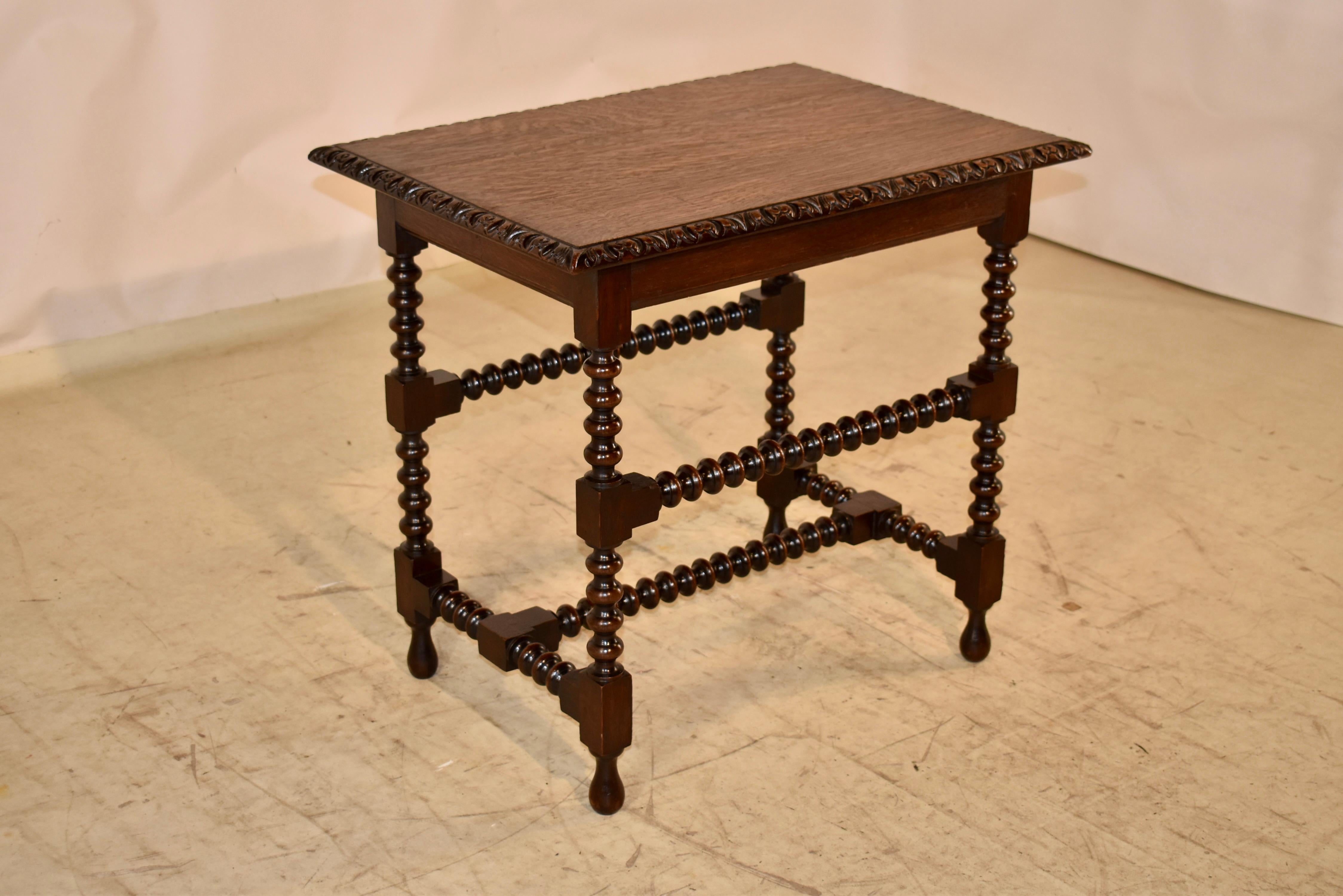 Turned 19th Century English Oak Bobbin Leg Side Table For Sale