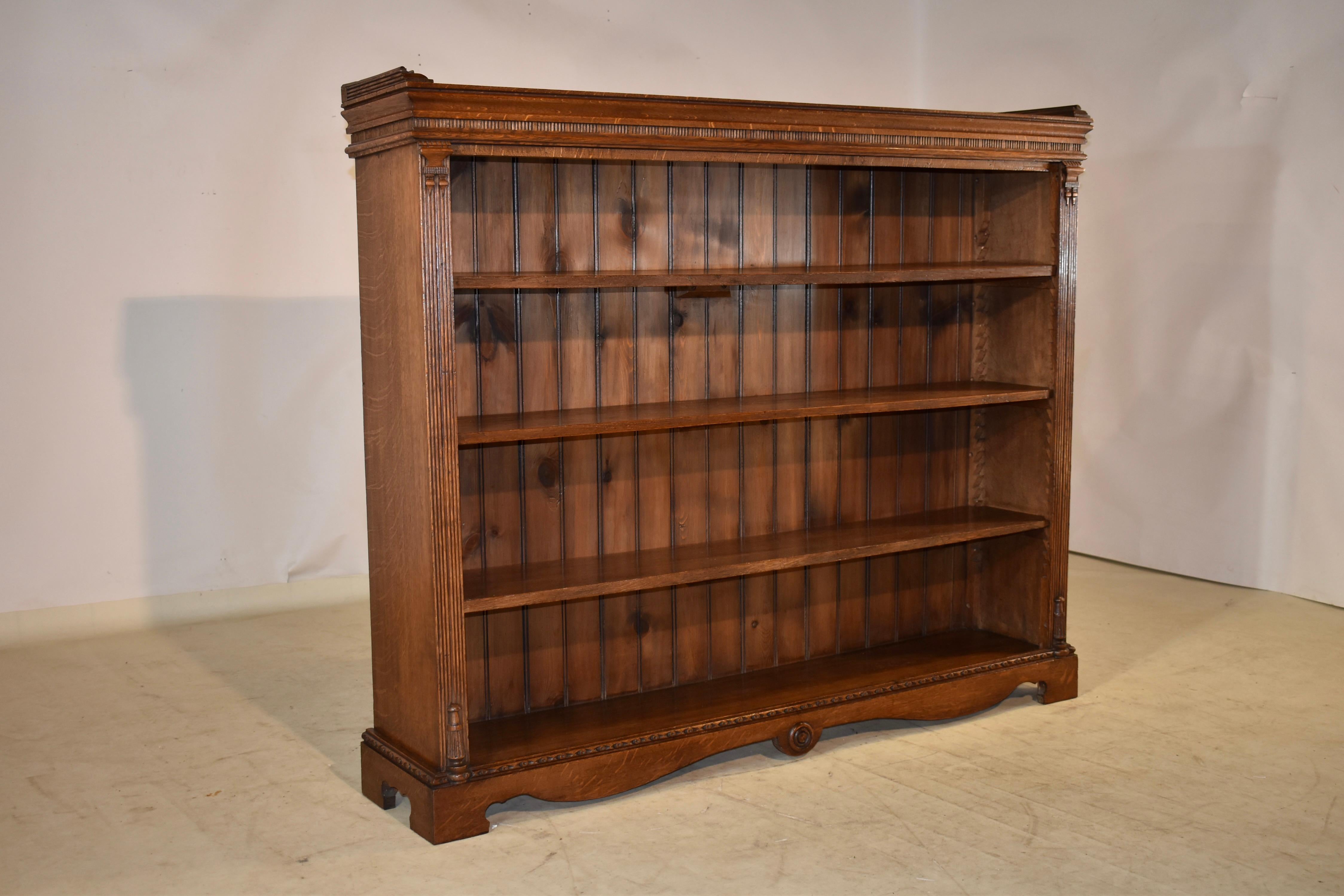 Hand-Carved 19th Century English Oak Bookcase For Sale