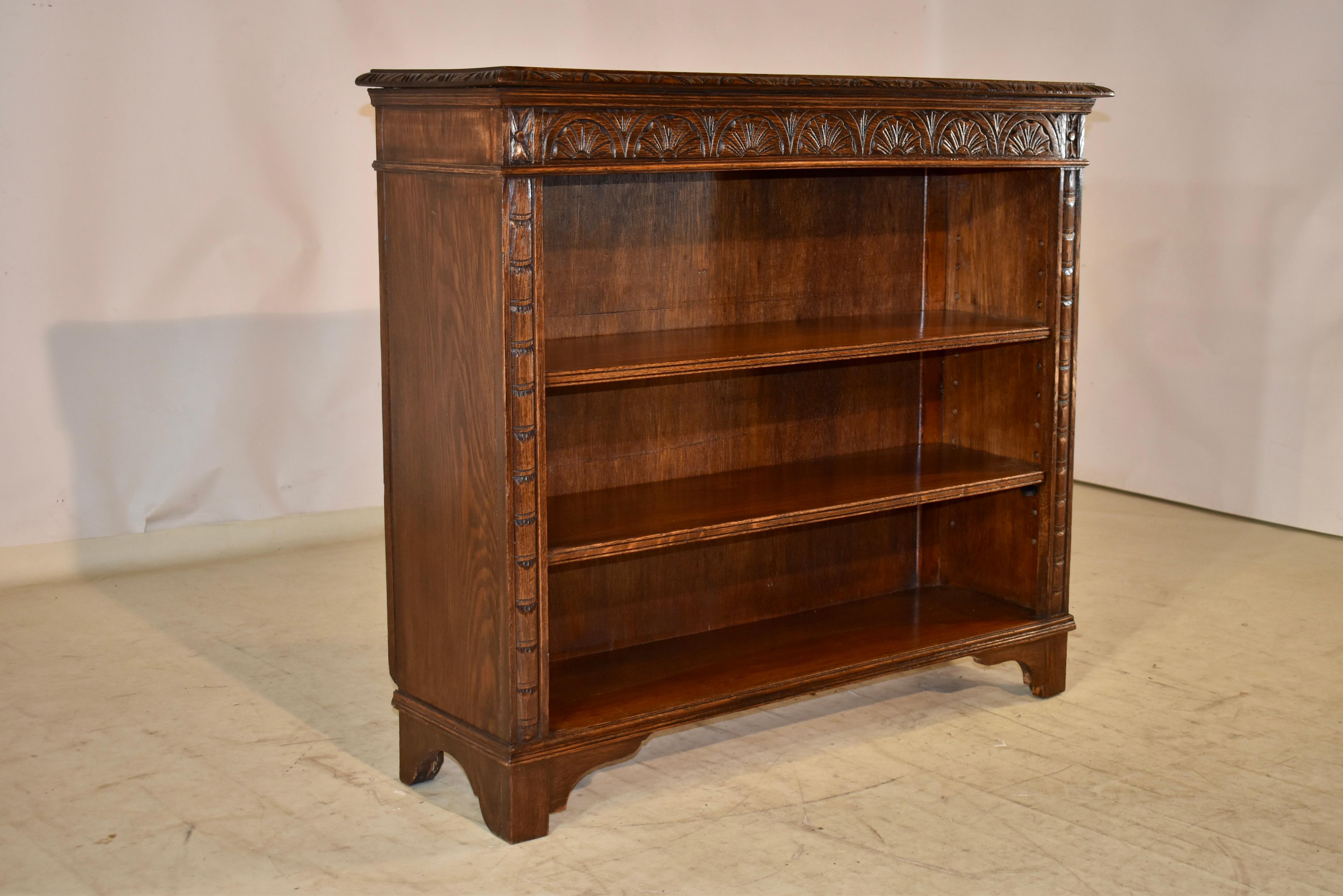 Hand-Carved 19th Century English Oak Bookcase For Sale