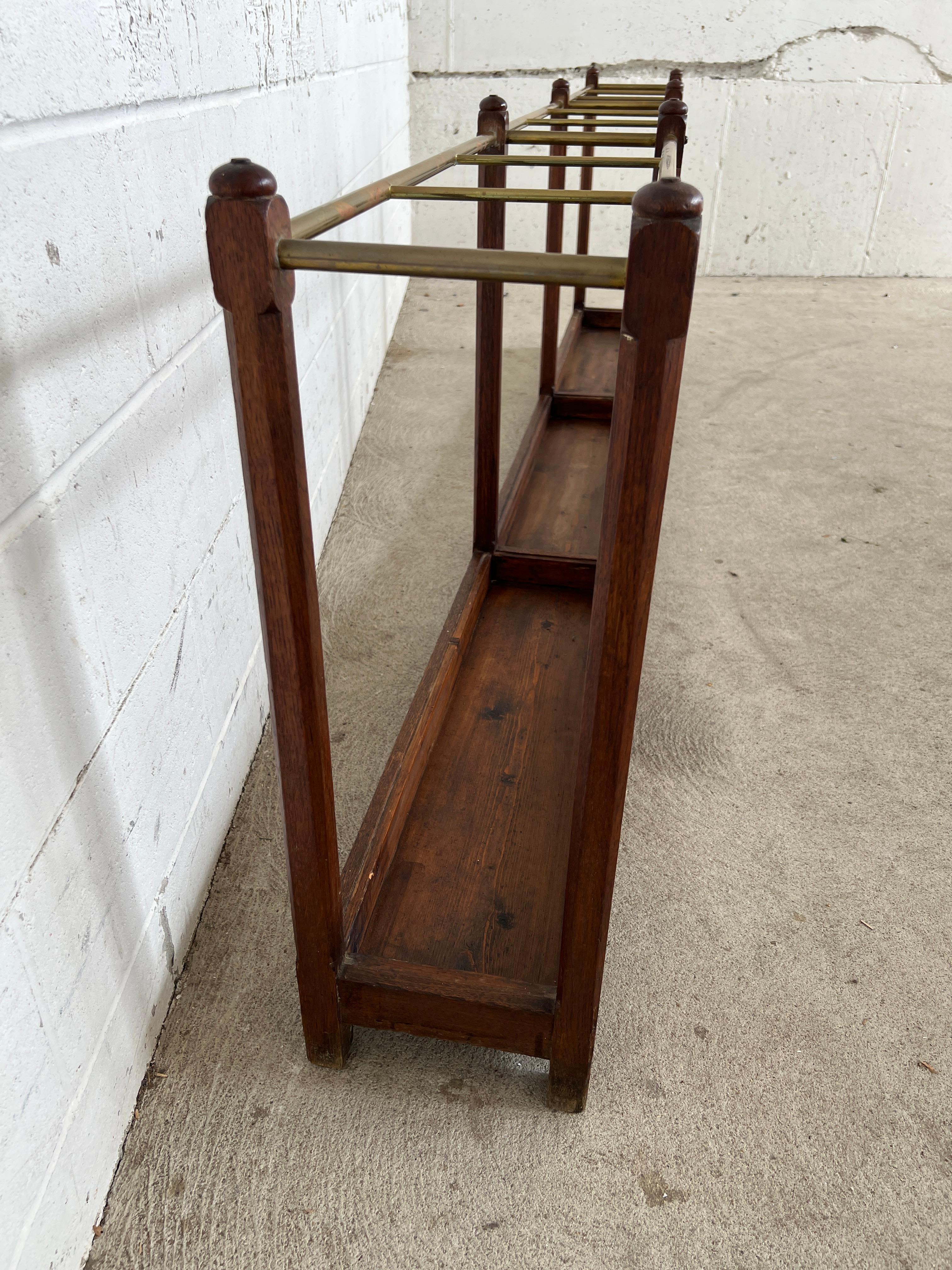 19th Century English Oak & Brass Cane / Umbrella Holder 8FT Victorian Hotel For Sale 5