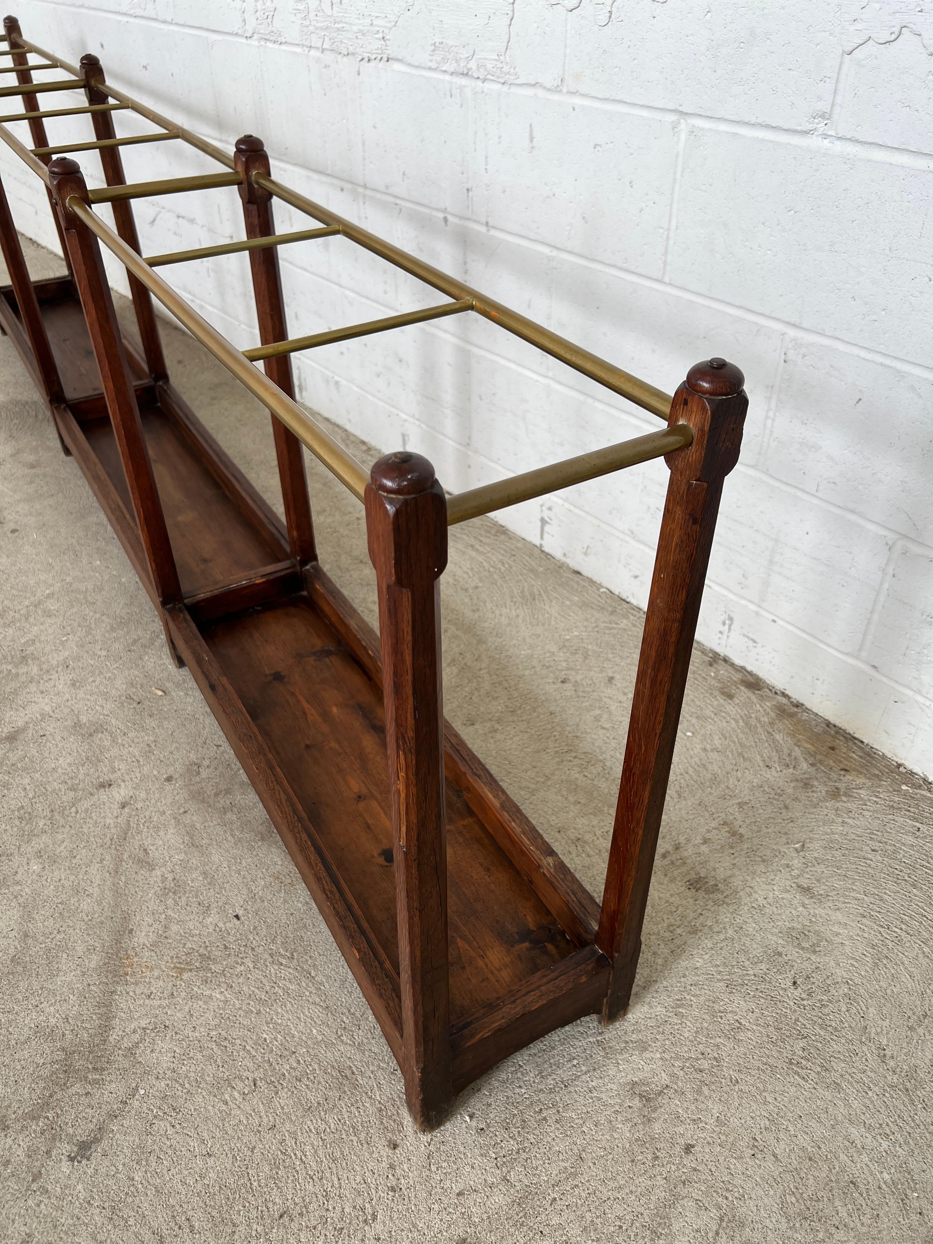 19th Century English Oak & Brass Cane / Umbrella Holder 8FT Victorian Hotel For Sale 7