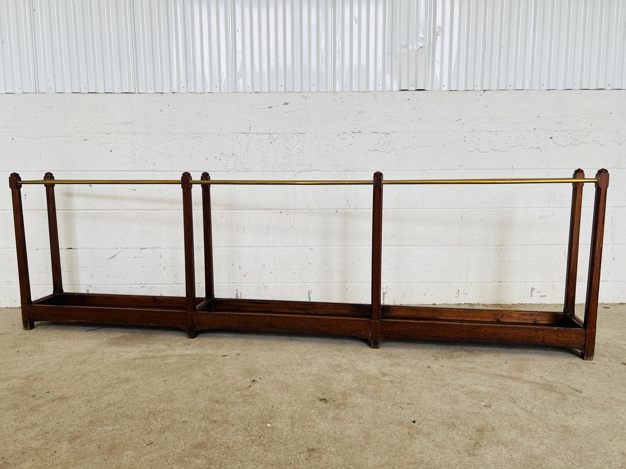Mission 19th Century English Oak & Brass Cane / Umbrella Holder 8FT Victorian Hotel For Sale