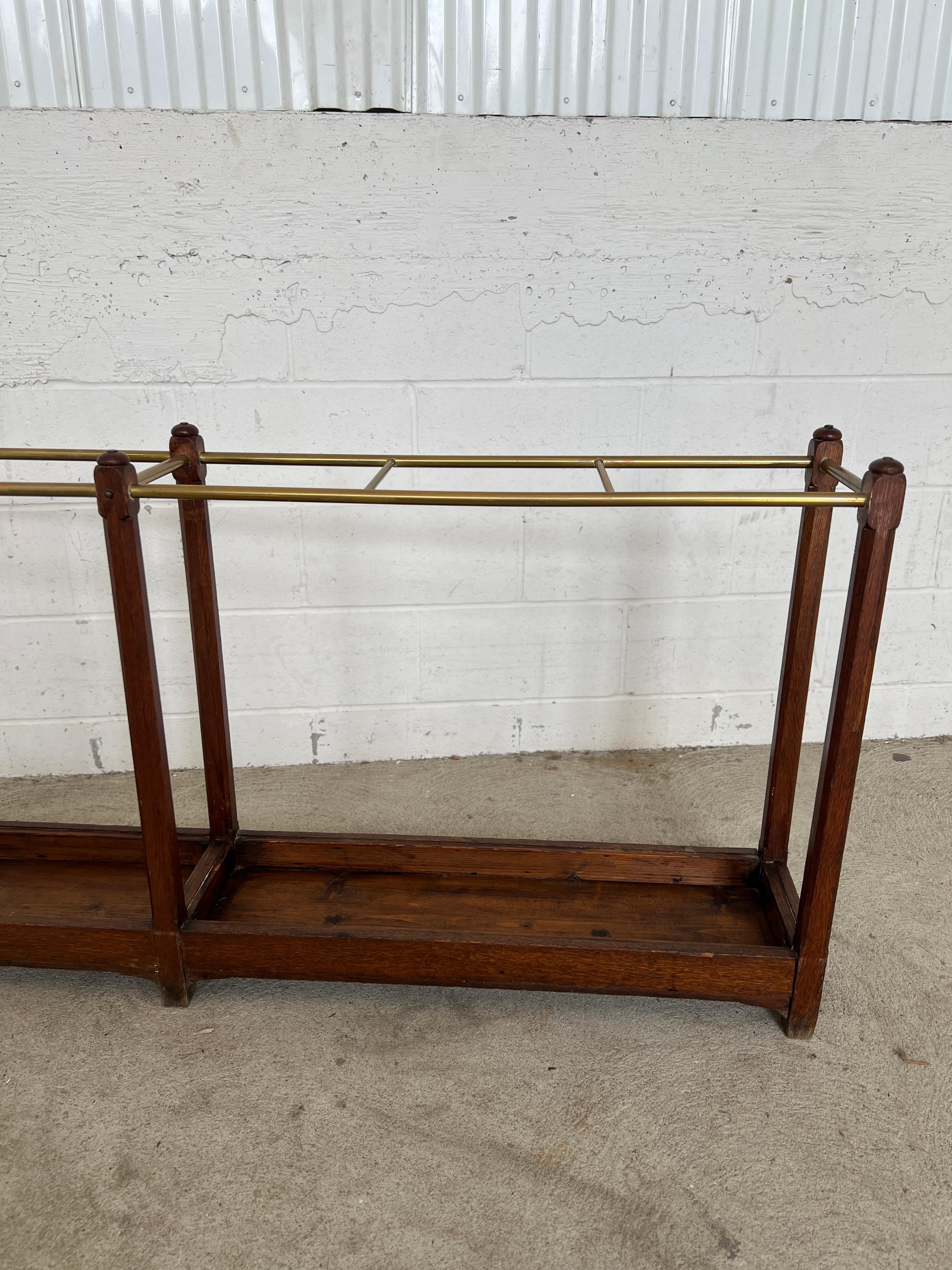 British 19th Century English Oak & Brass Cane / Umbrella Holder 8FT Victorian Hotel For Sale