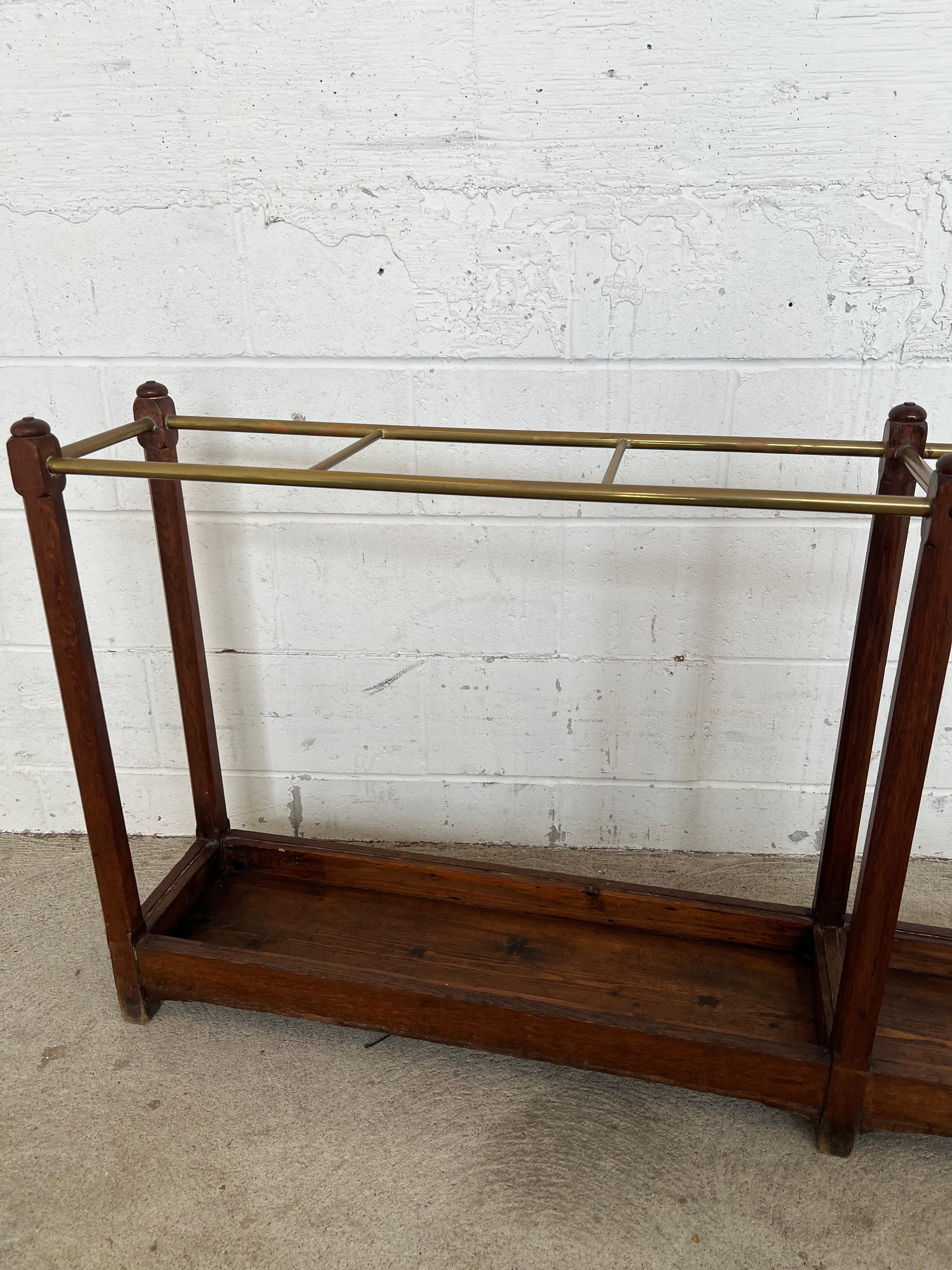 19th Century English Oak & Brass Cane / Umbrella Holder 8FT Victorian Hotel For Sale 1