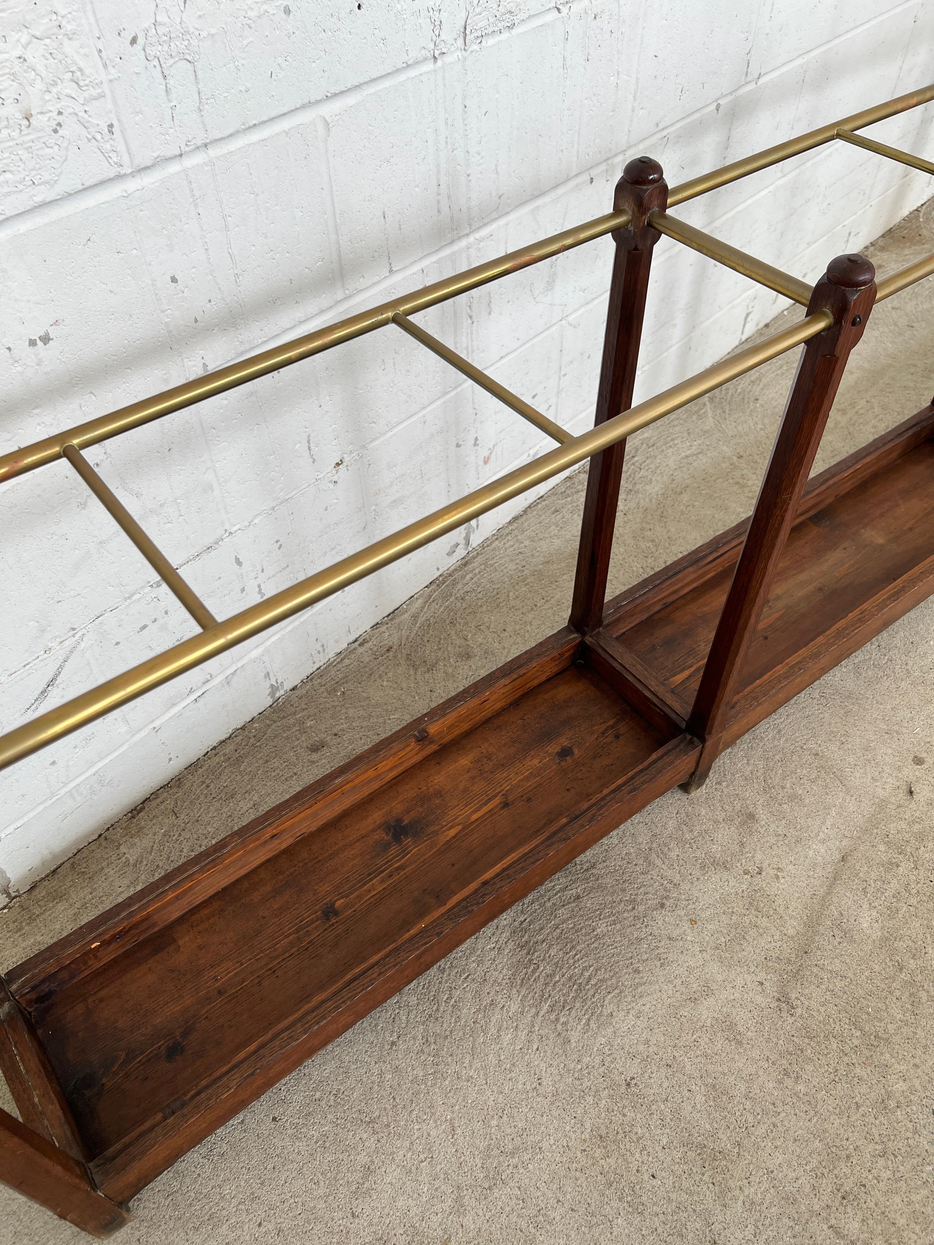 19th Century English Oak & Brass Cane / Umbrella Holder 8FT Victorian Hotel For Sale 2