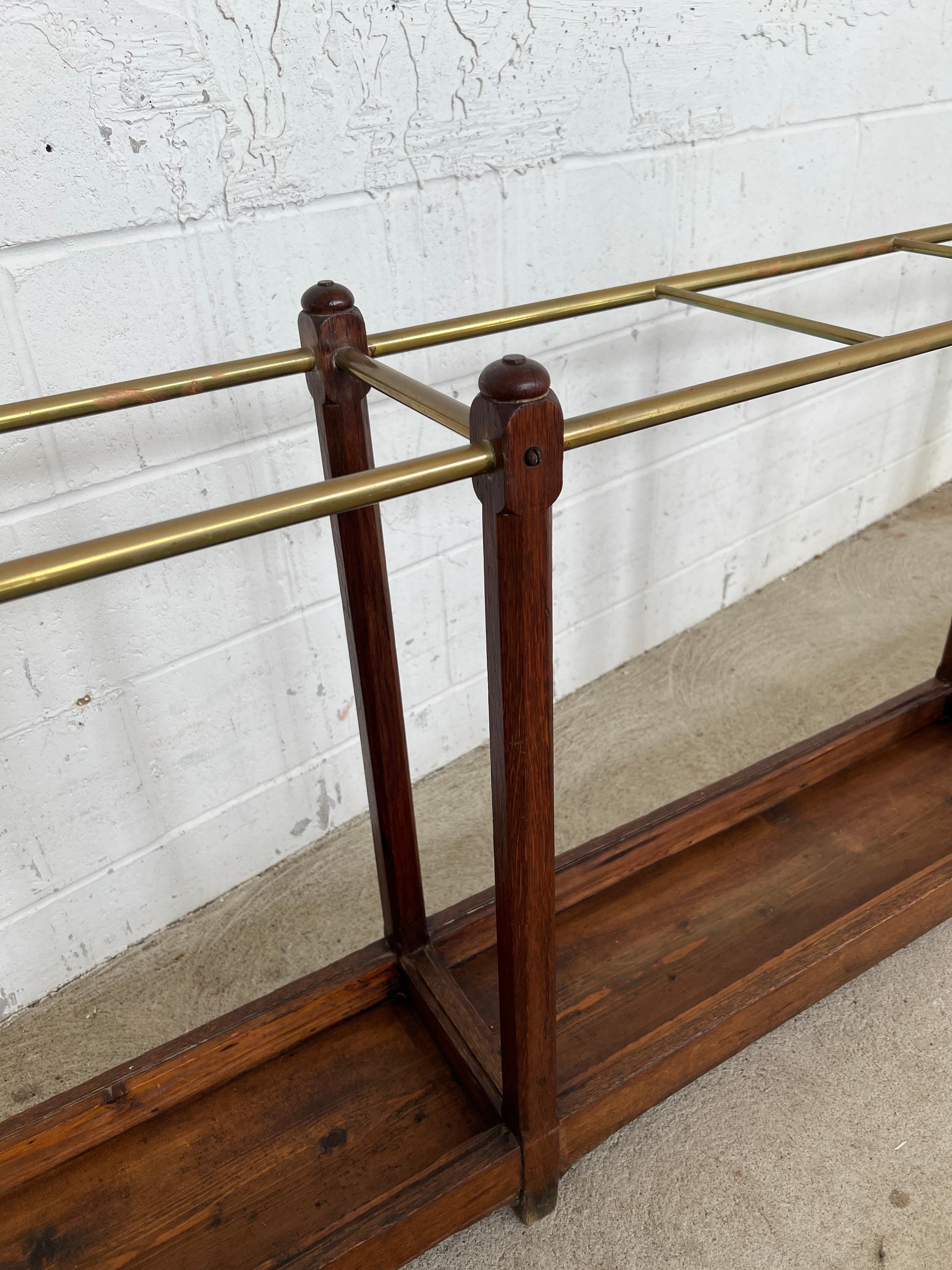 19th Century English Oak & Brass Cane / Umbrella Holder 8FT Victorian Hotel For Sale 3