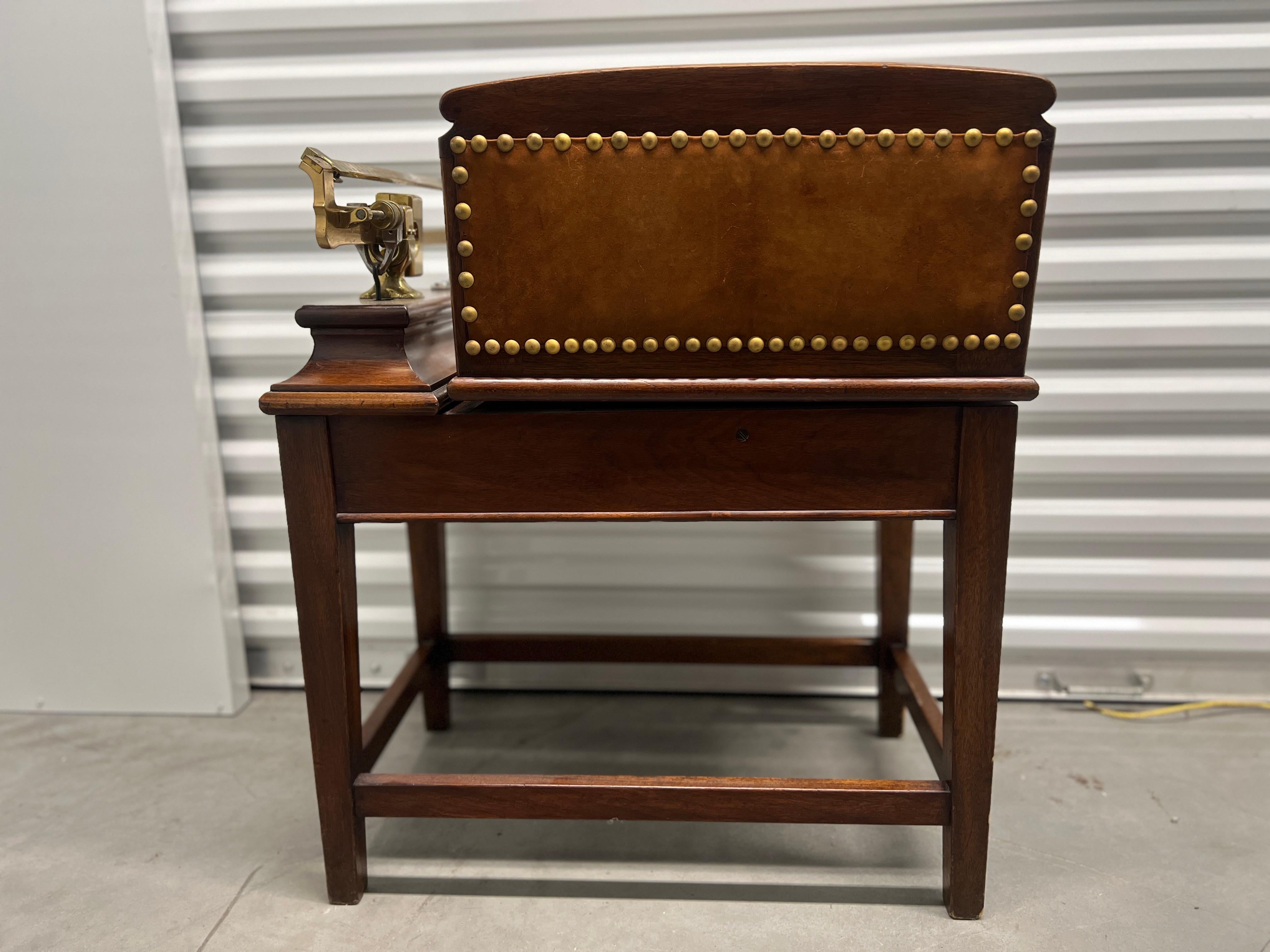 19th Century, English Oak, Brass & Leather Jockey Scale Likely Thornhill & Co 4