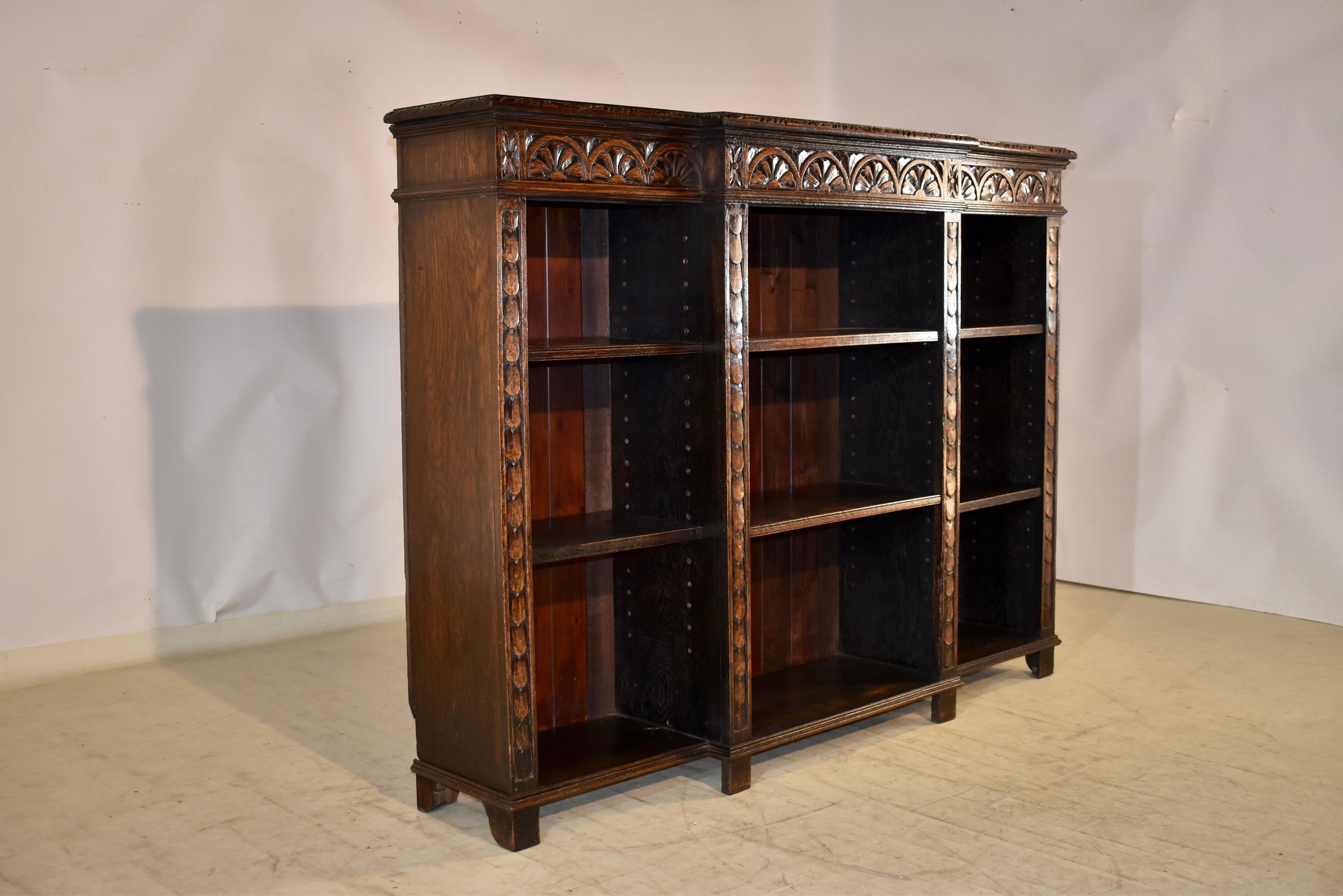 Victorian 19th Century English Oak Breakfront Bookcase