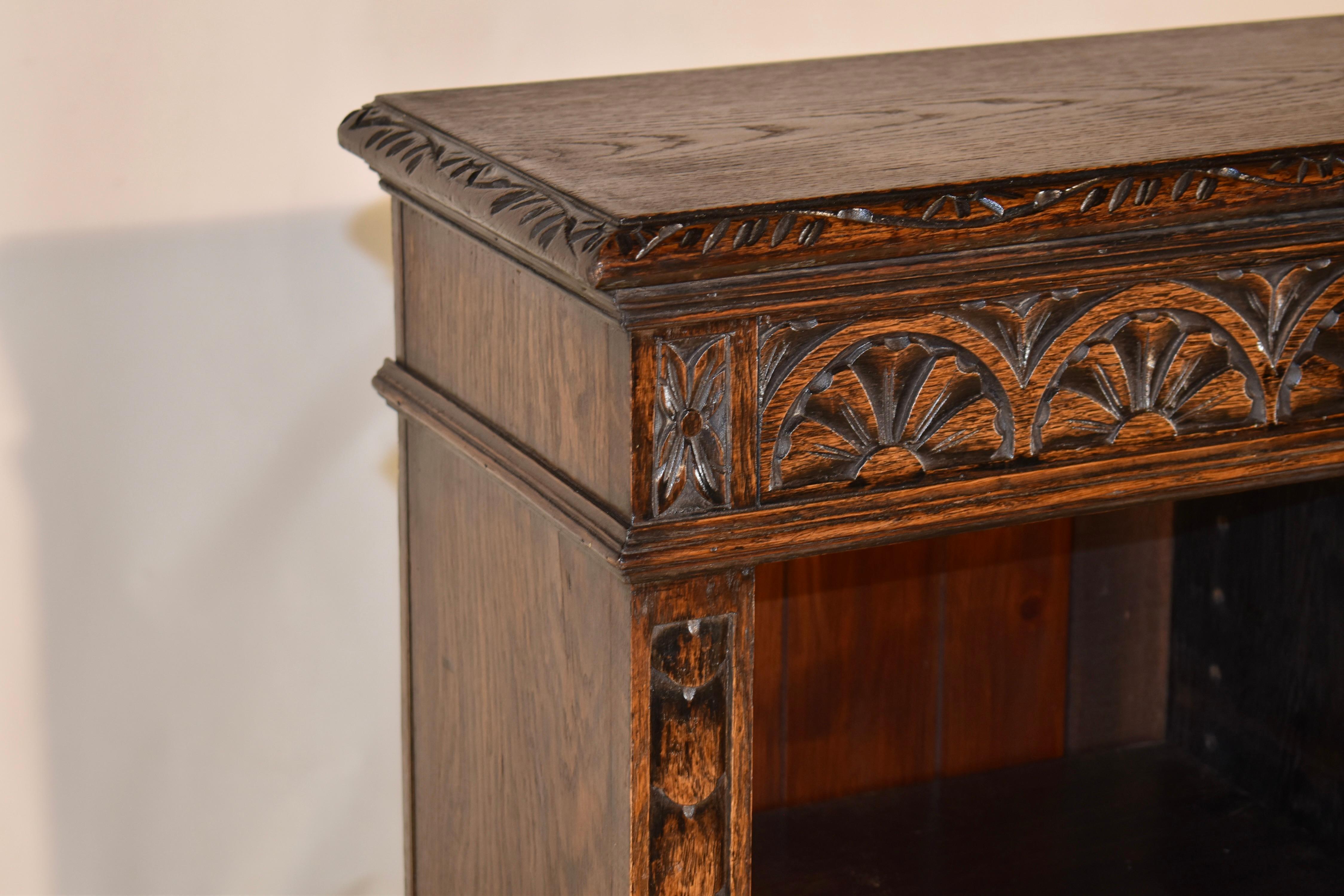 Hand-Carved 19th Century English Oak Breakfront Bookcase