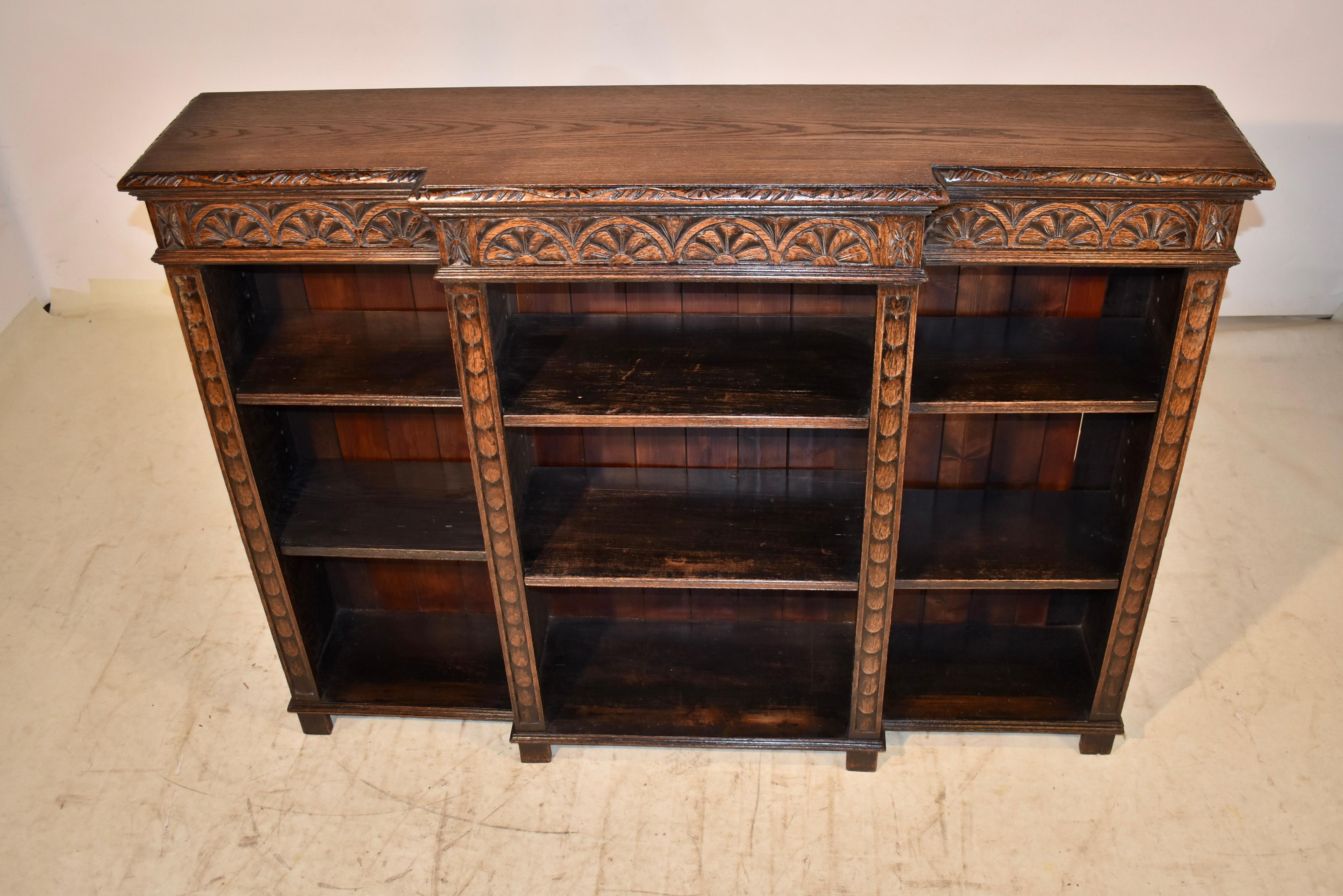 19th Century English Oak Breakfront Bookcase For Sale 2