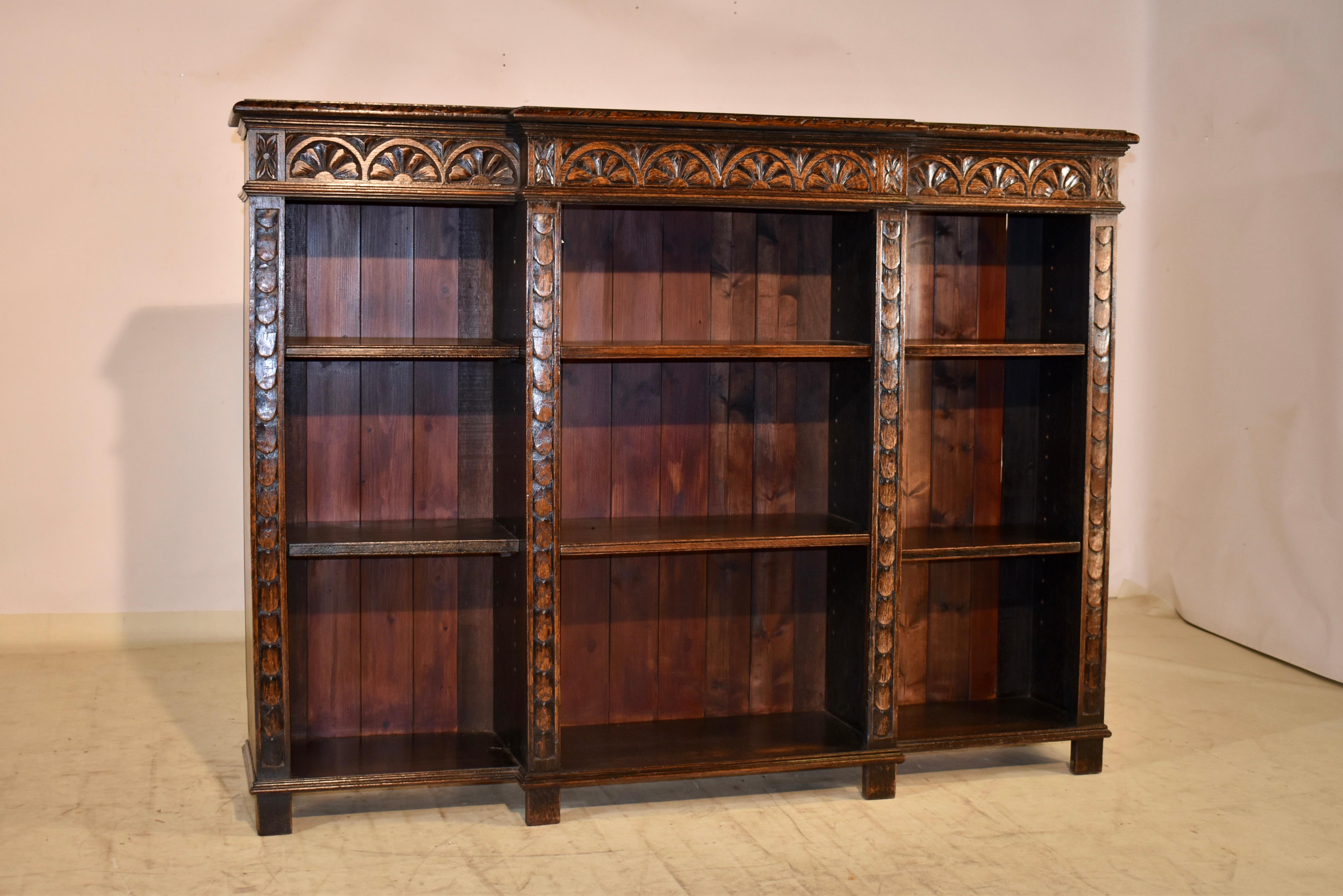 19th Century English Oak Breakfront Bookcase For Sale 3