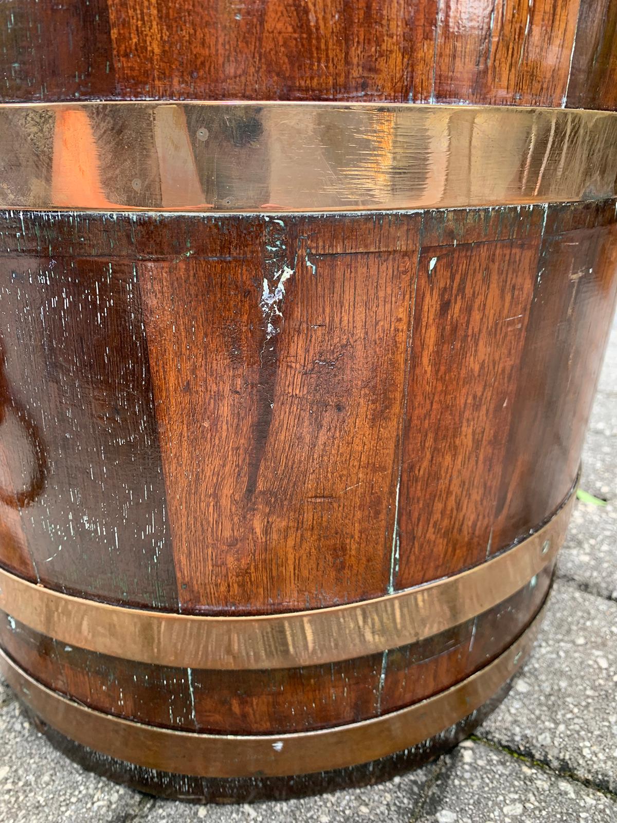 19th Century English Oak Bucket with Brass Lion Pulls, Marked R.A. Lister & Co. 3