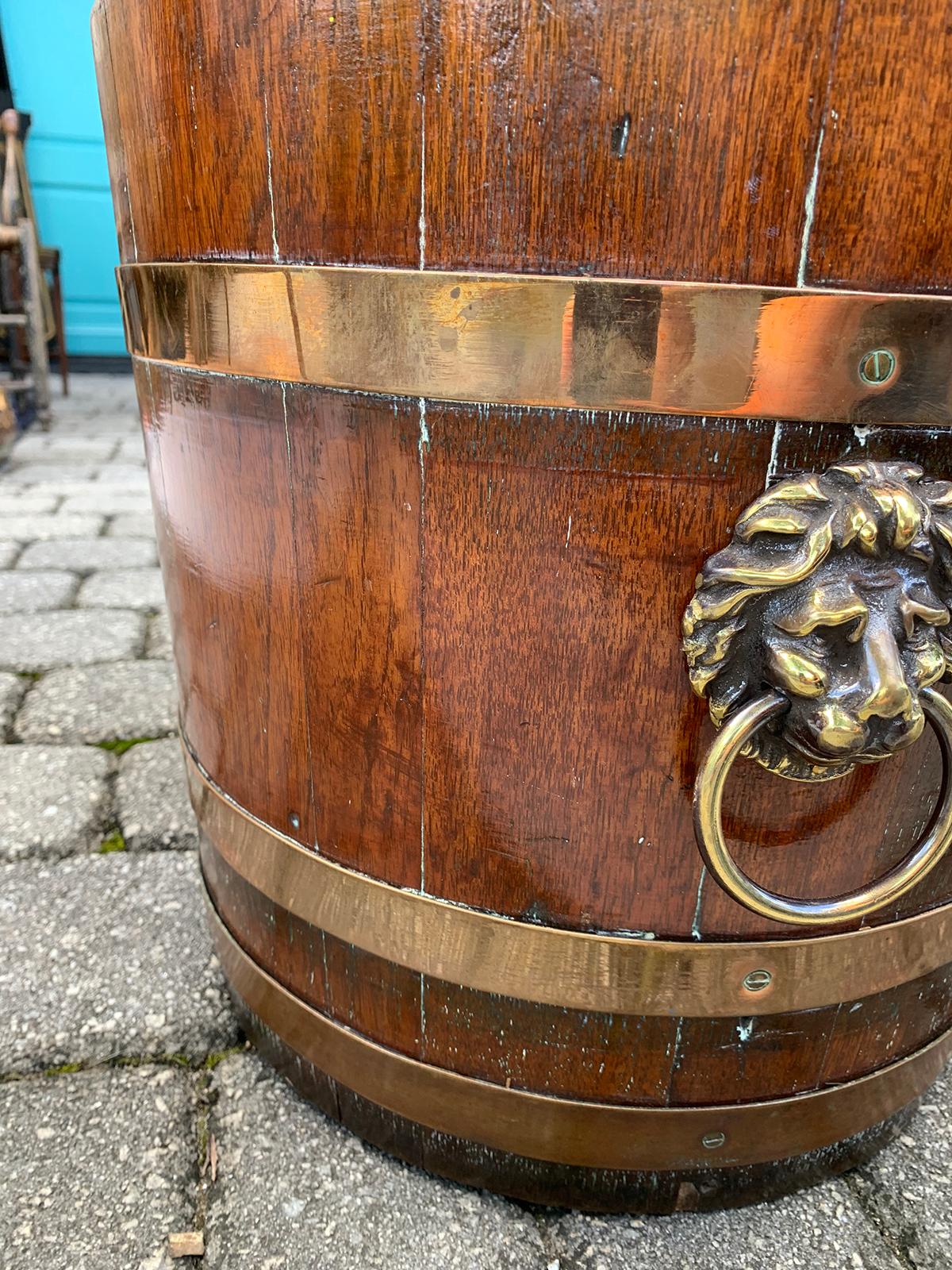 19th Century English Oak Bucket with Brass Lion Pulls, Marked R.A. Lister & Co. 4