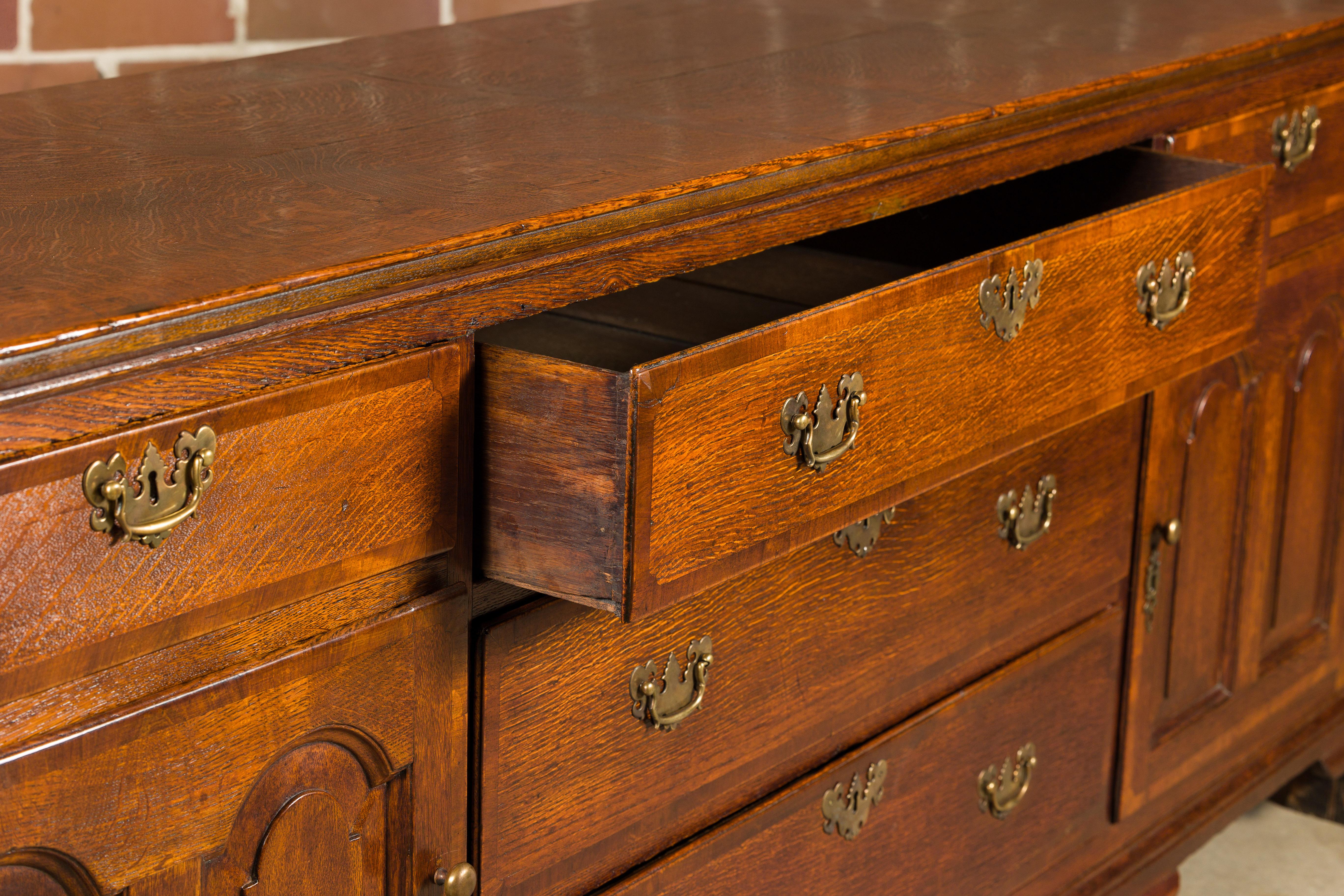 19th Century English Oak Buffet with Five Drawers and Two Doors For Sale 8