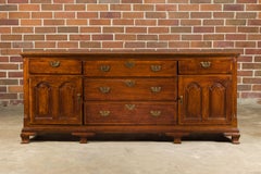 19th Century English Oak Buffet with Five Drawers and Two Doors
