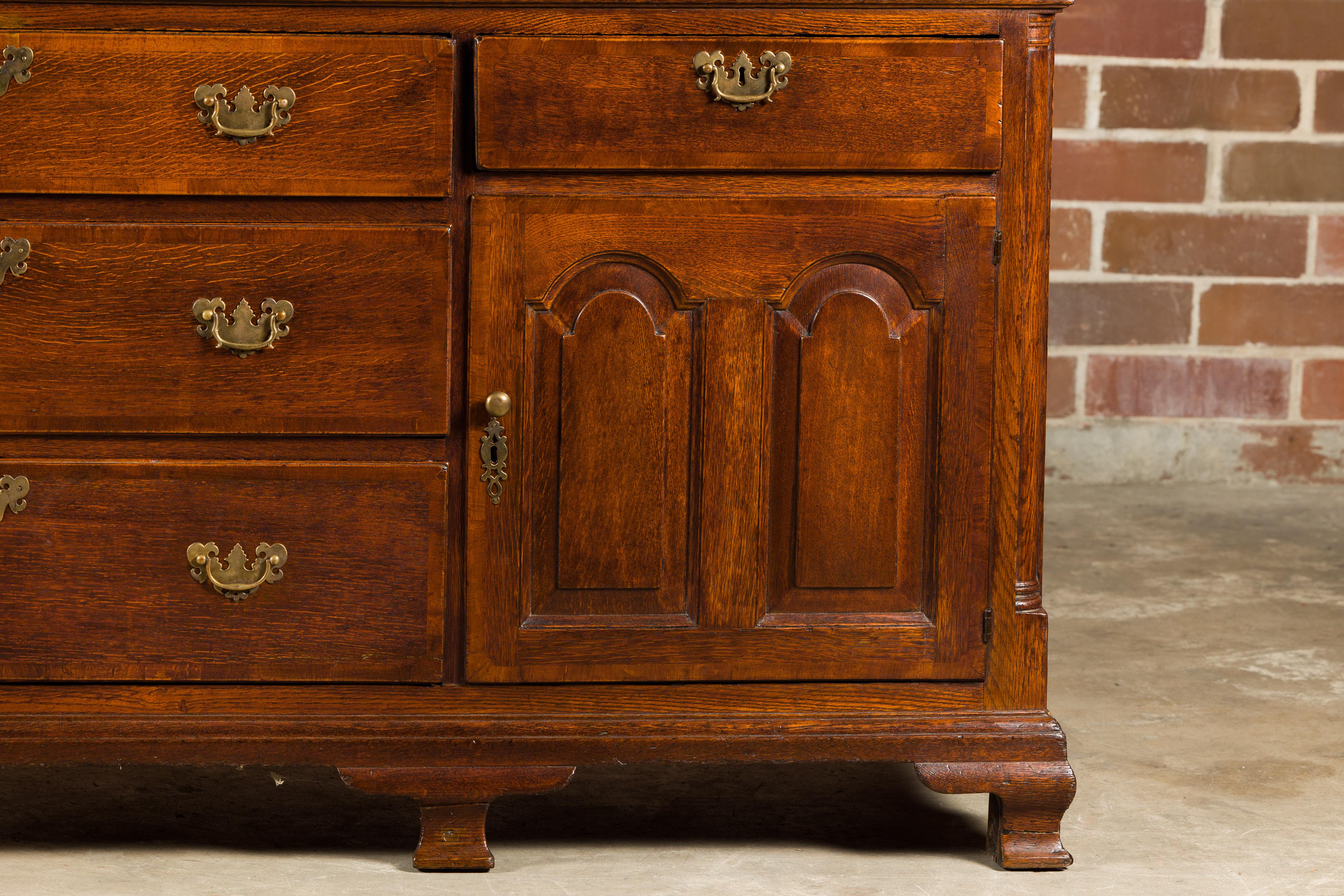 19th Century English Oak Buffet with Five Drawers and Two Doors For Sale 1