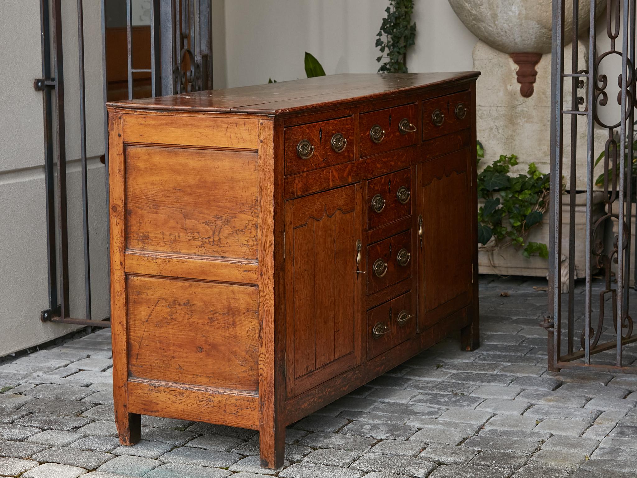 19th Century English Oak Buffet with Six Drawers, Two Doors and Brass Hardware For Sale 13