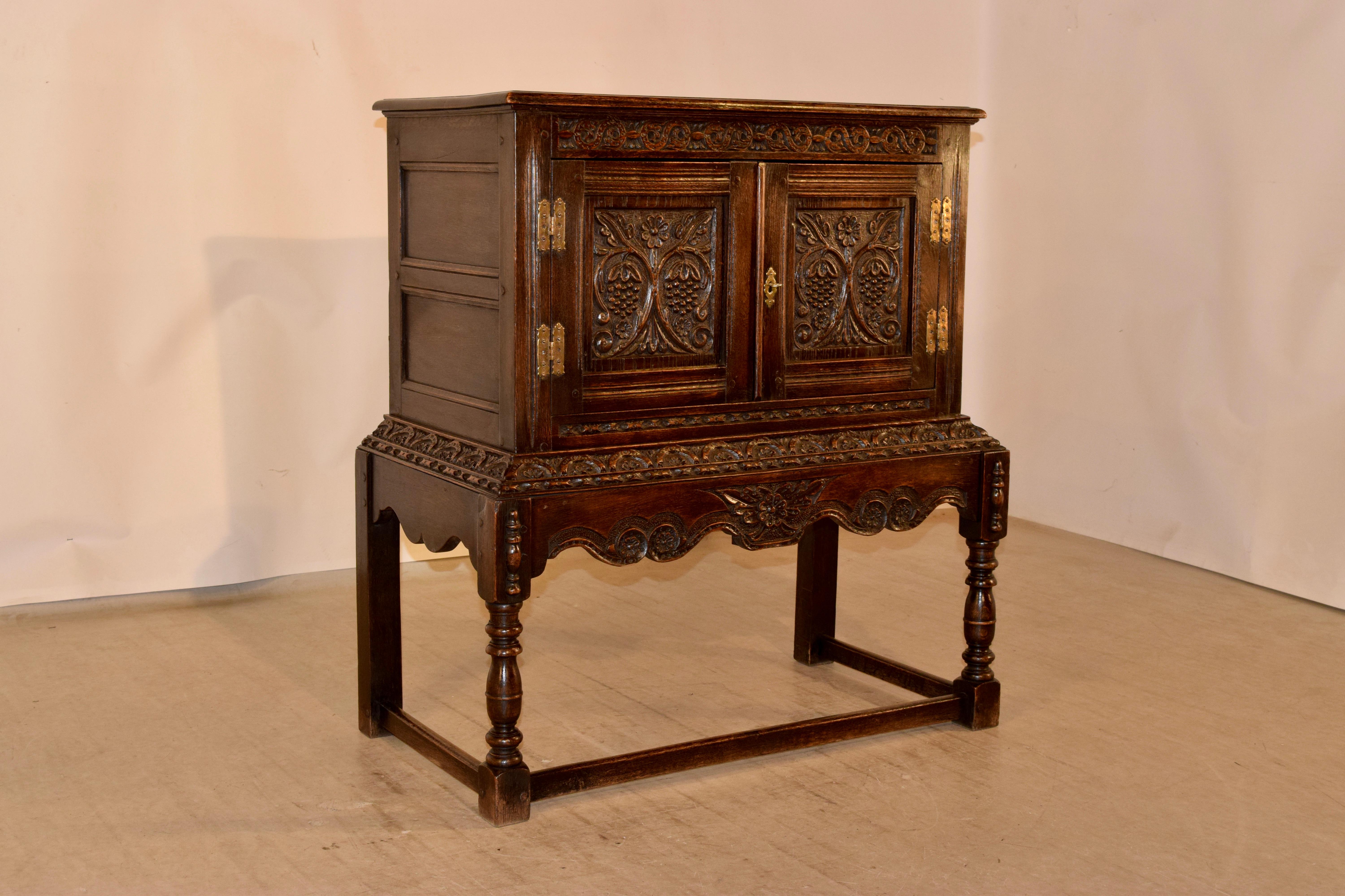 Victorian 19th Century English Oak Cabinet on Stand