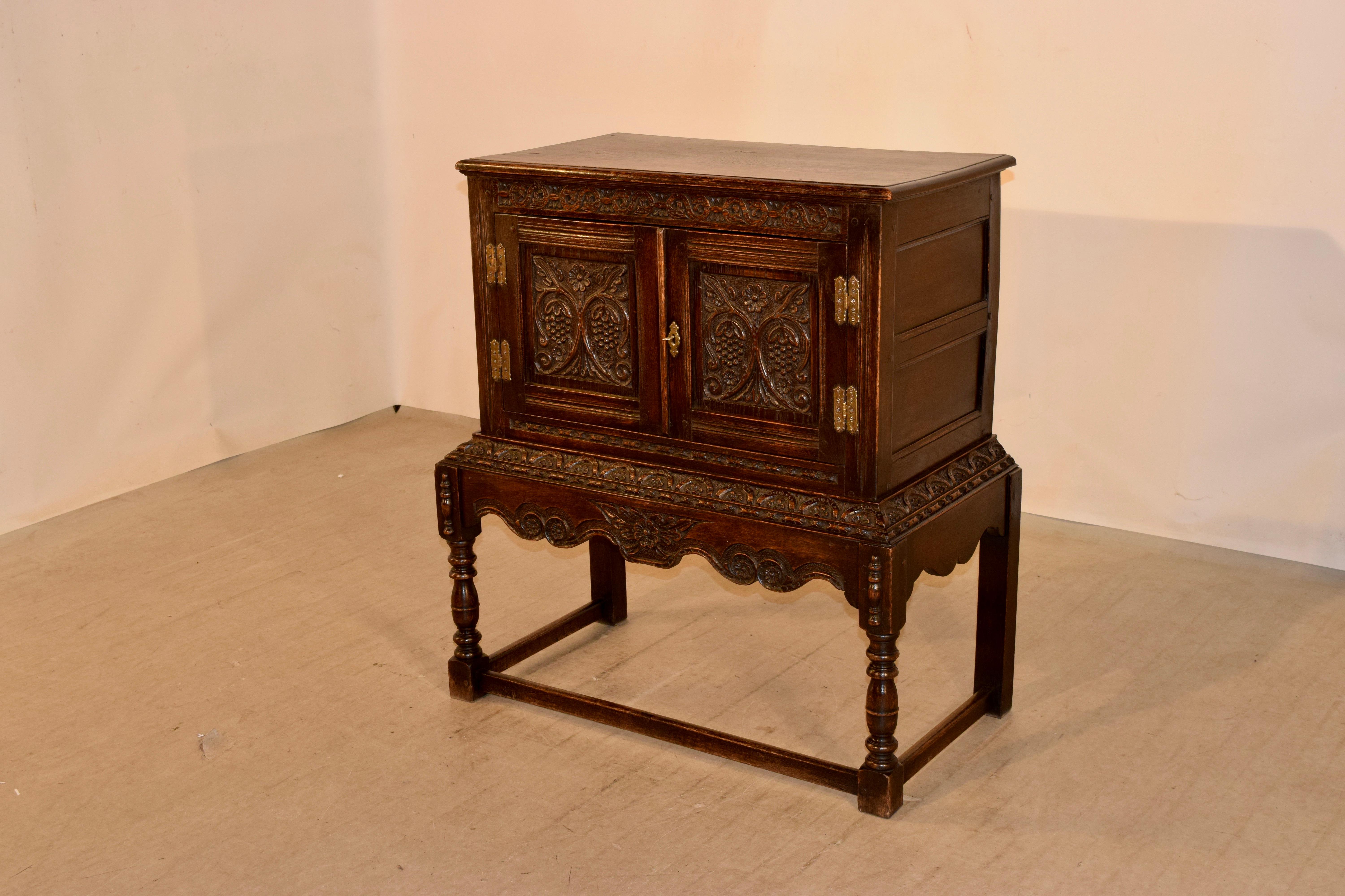 19th Century English Oak Cabinet on Stand In Good Condition In High Point, NC