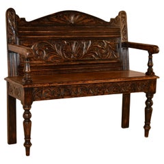 Antique 19th Century English Oak Carved Bench