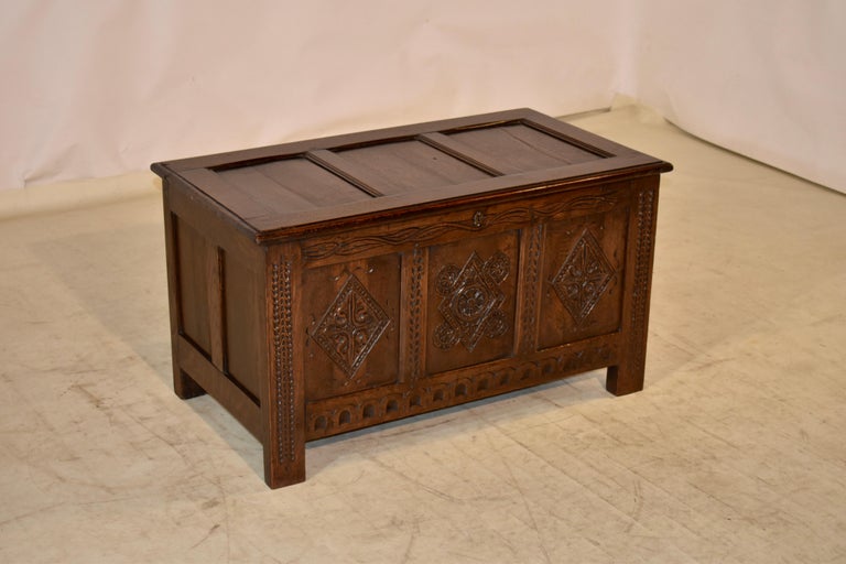 Victorian 19th Century English Oak Carved Blanket Chest For Sale