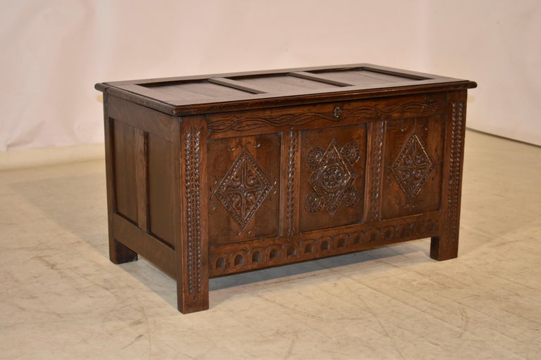 Hand-Carved 19th Century English Oak Carved Blanket Chest For Sale
