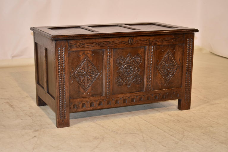 19th Century English Oak Carved Blanket Chest In Good Condition For Sale In High Point, NC