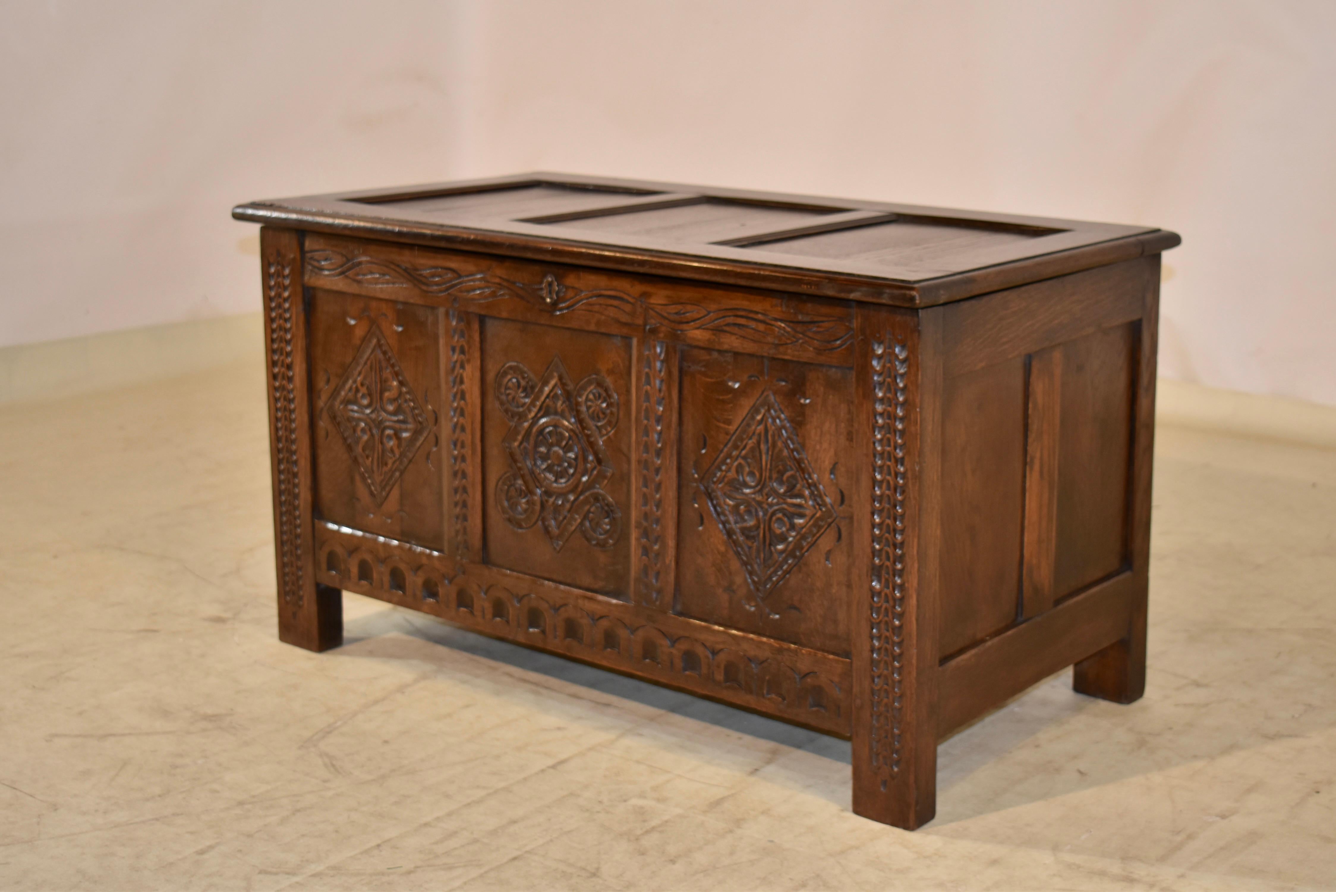 19th Century English Oak Carved Blanket Chest For Sale 2