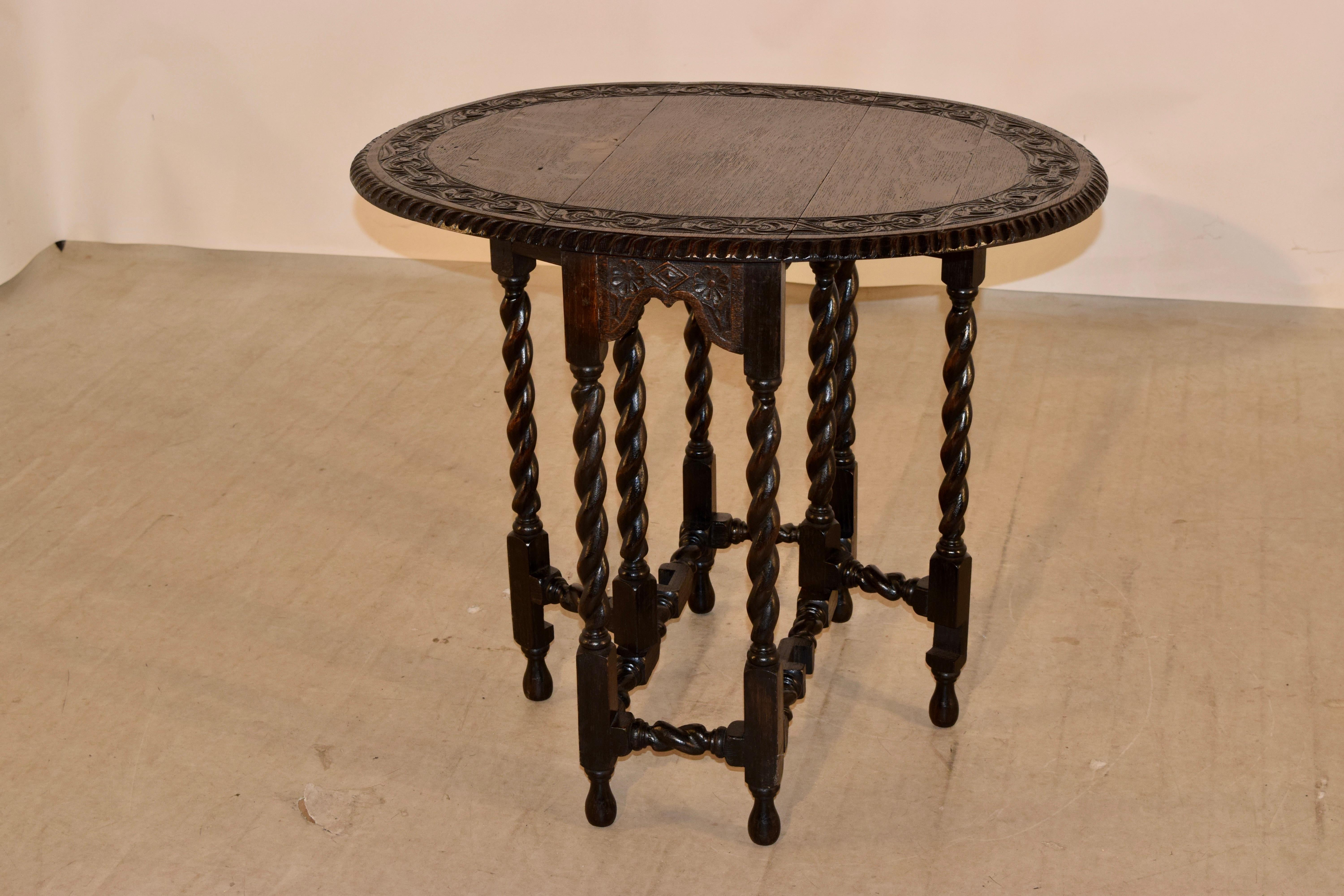 Hand-Carved 19th Century English Oak Carved Gate Leg Table