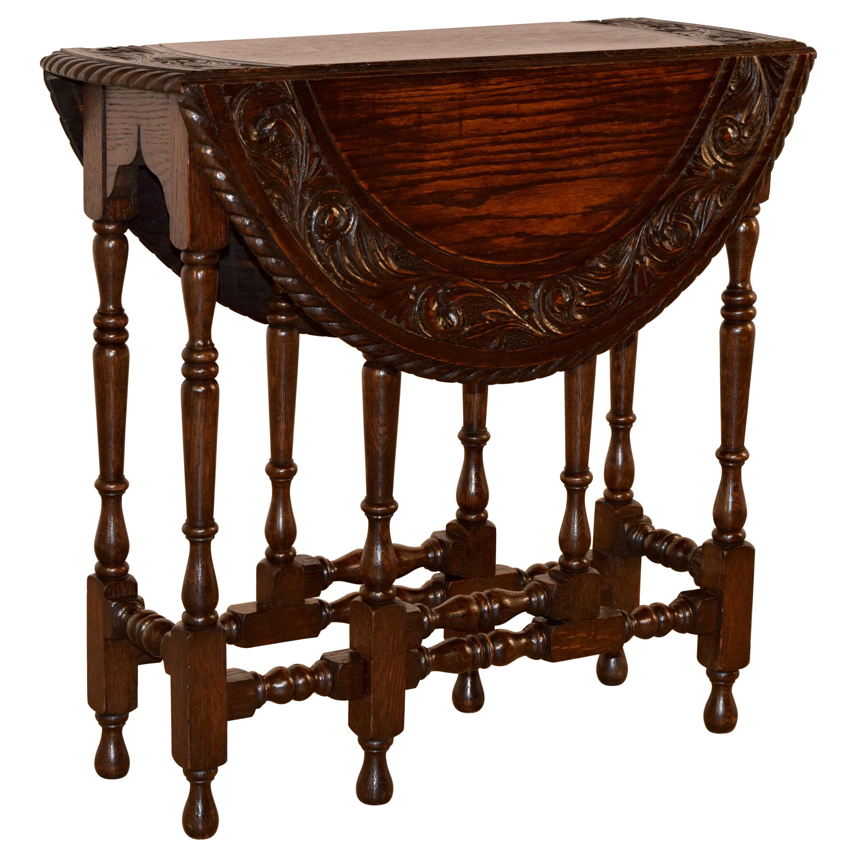 19th Century English Oak Carved Gate-Leg Table For Sale