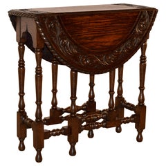 Antique 19th Century English Oak Carved Gate-Leg Table