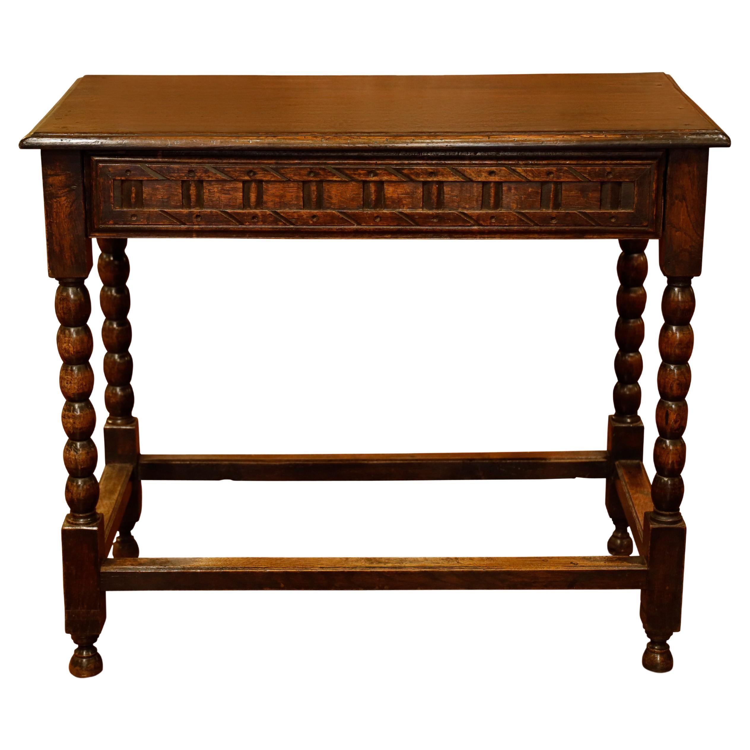 19th Century English Oak Carved Side Table For Sale