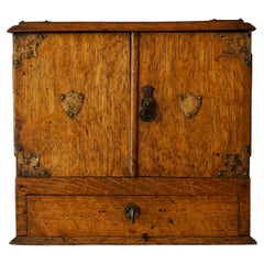 19th Century English Oak Cigar Humidor Box Cabinet with Cedar Interior Drawers