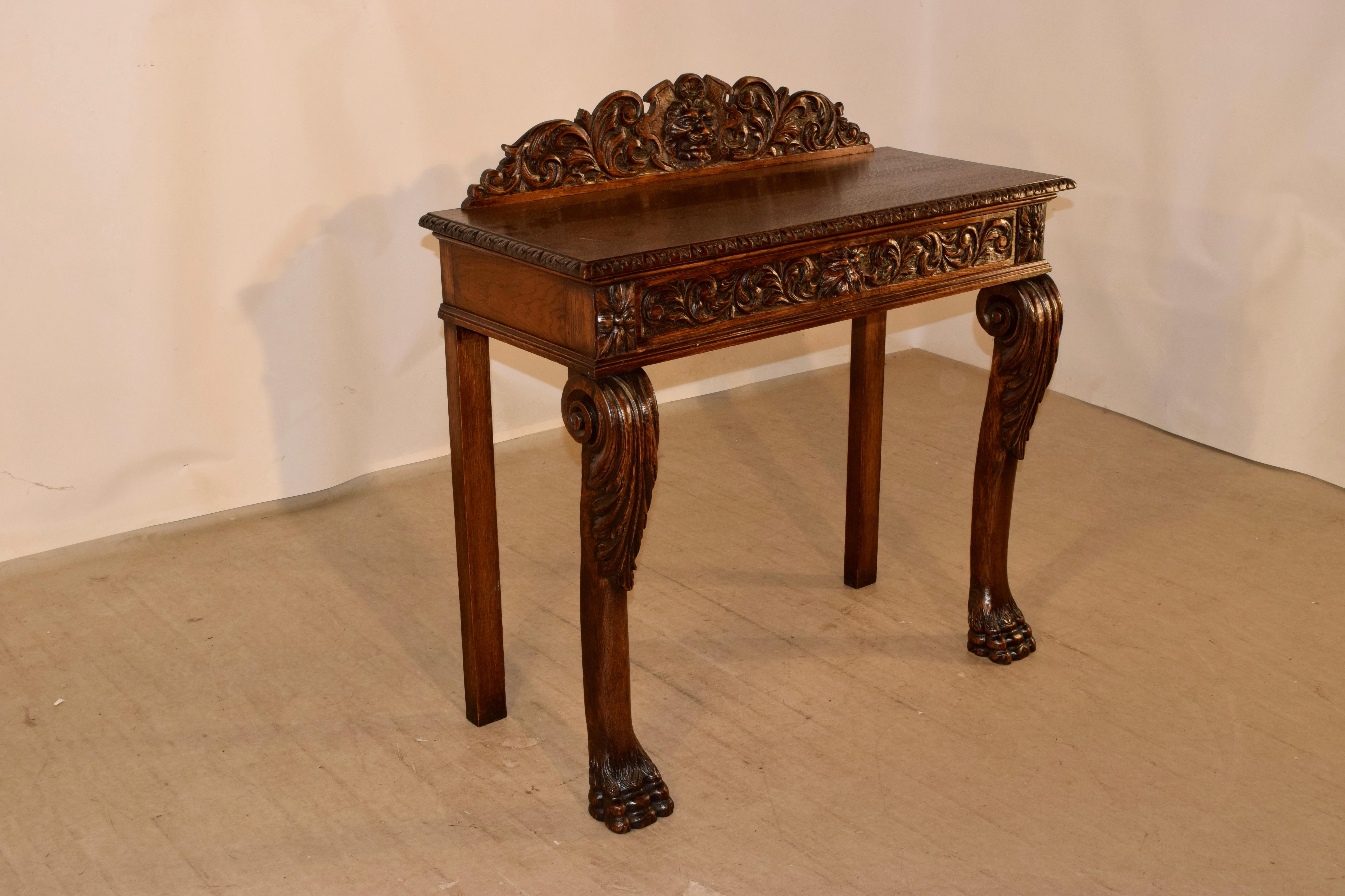 Hand-Carved 19th Century English Oak Console Table For Sale