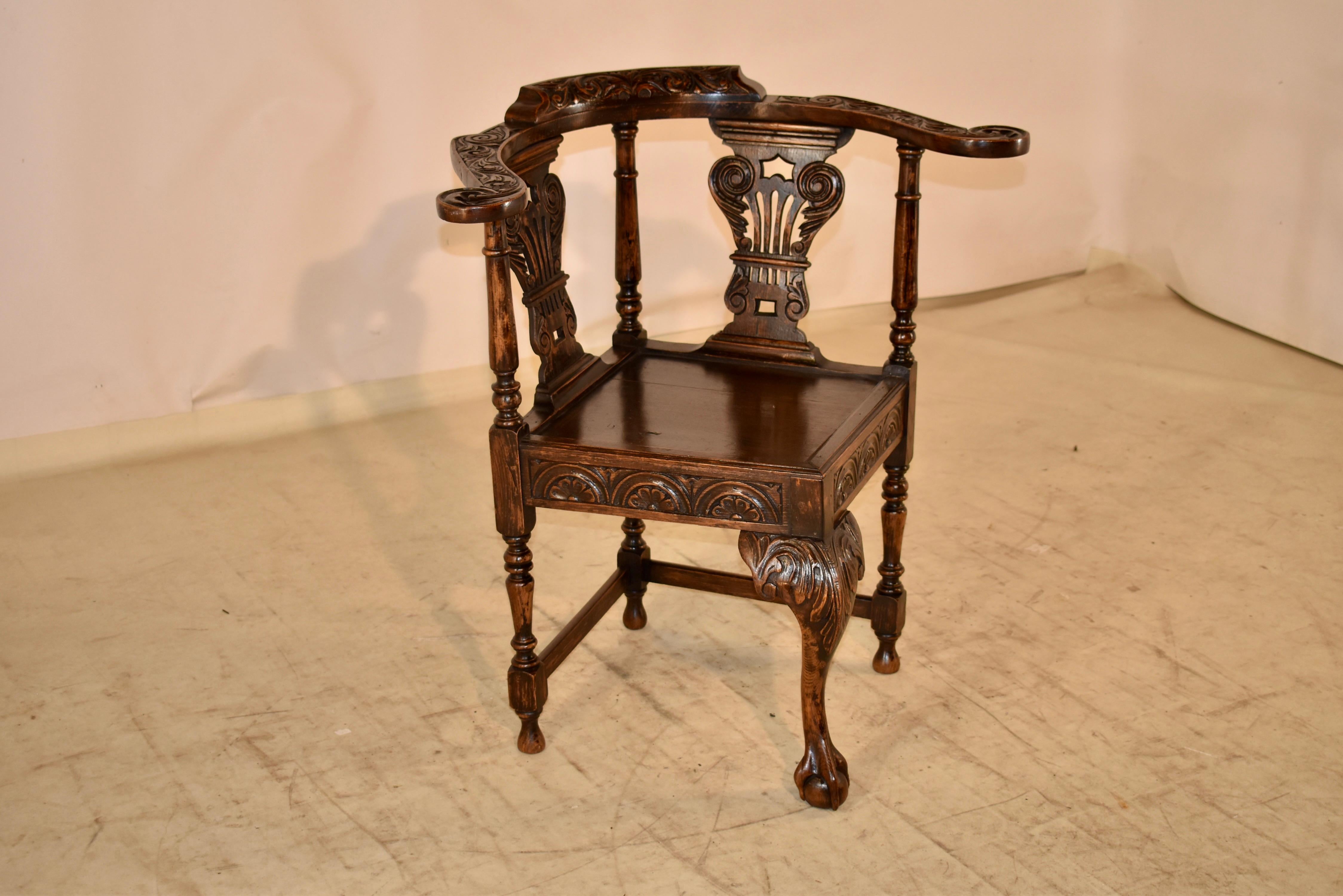 Victorian 19th Century English Oak Corner Chair For Sale